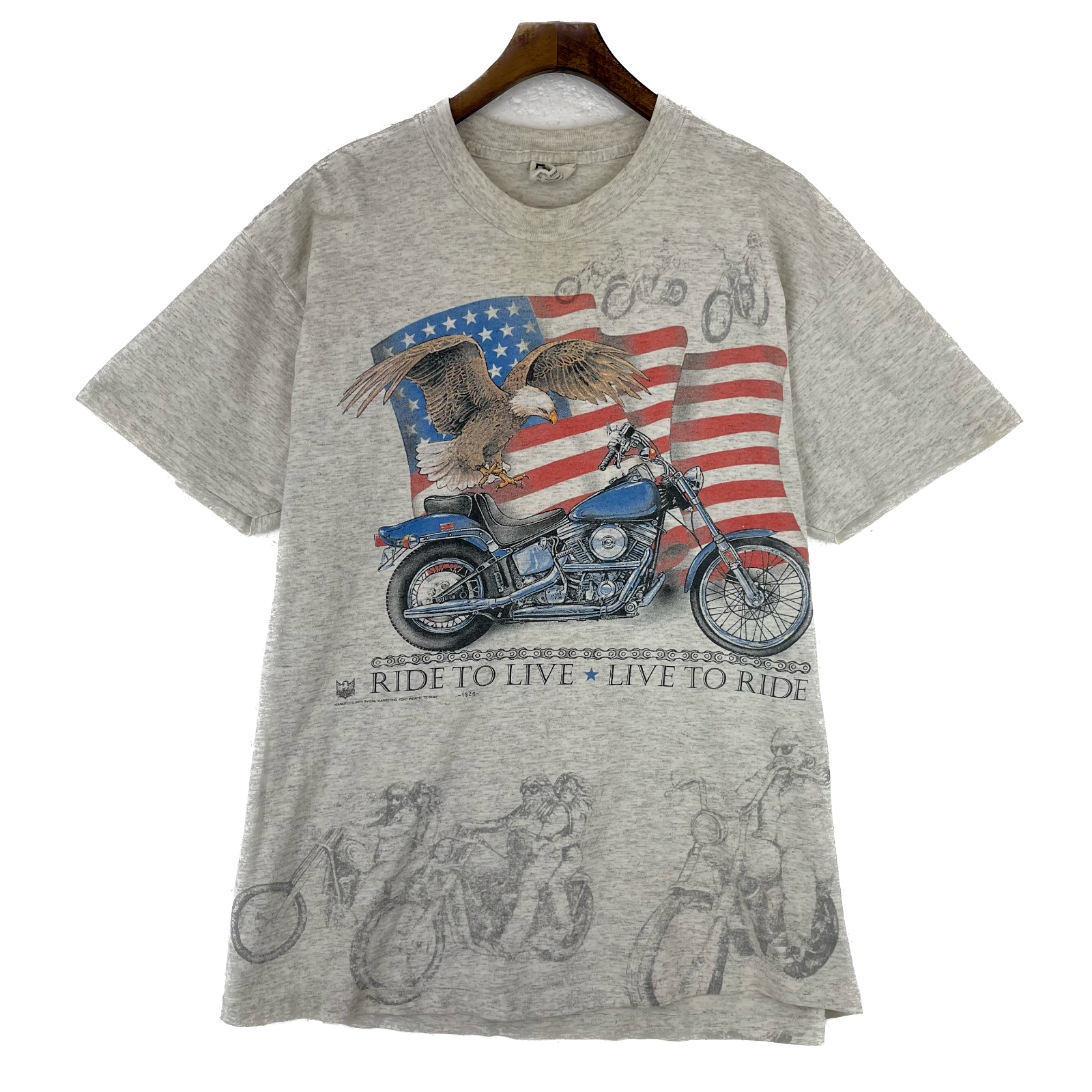 Vintage Ride To Live To Ride Biker Motorcycle Gray T-shirt S Single Stitch