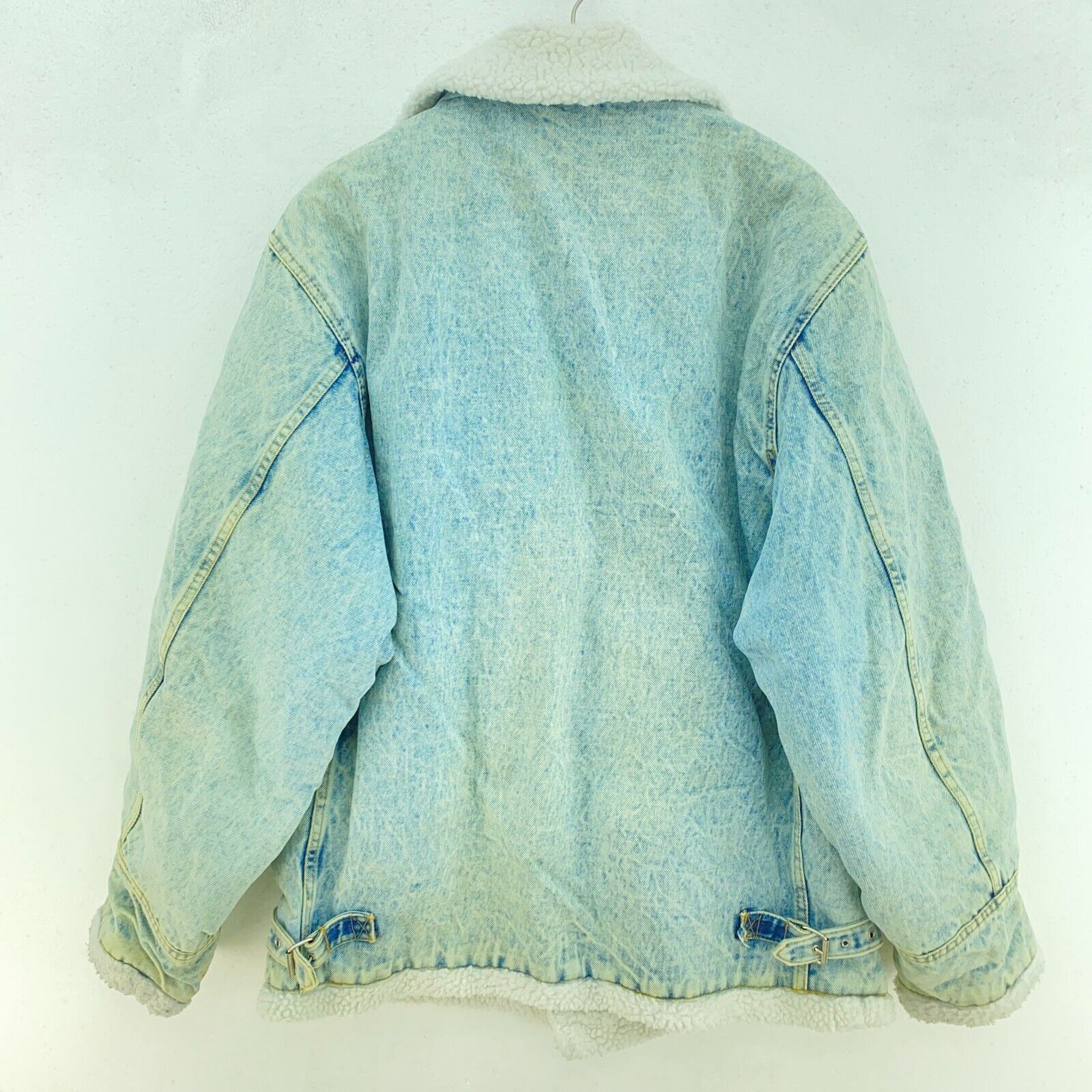 Vintage Sherpa Lined Full Zip Acid Wash Blue Denim Jacket Size M