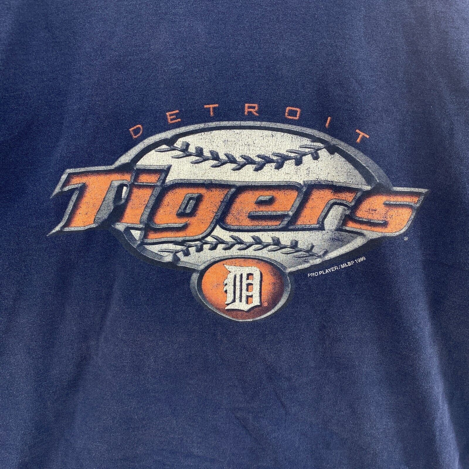 Vintage Pro Player Detroit Tigers MLB 1999 Navy Blue T-shirt Size L Tee