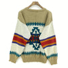 Vintage Aztec Print Crewneck Beige Knit Sweater Size M