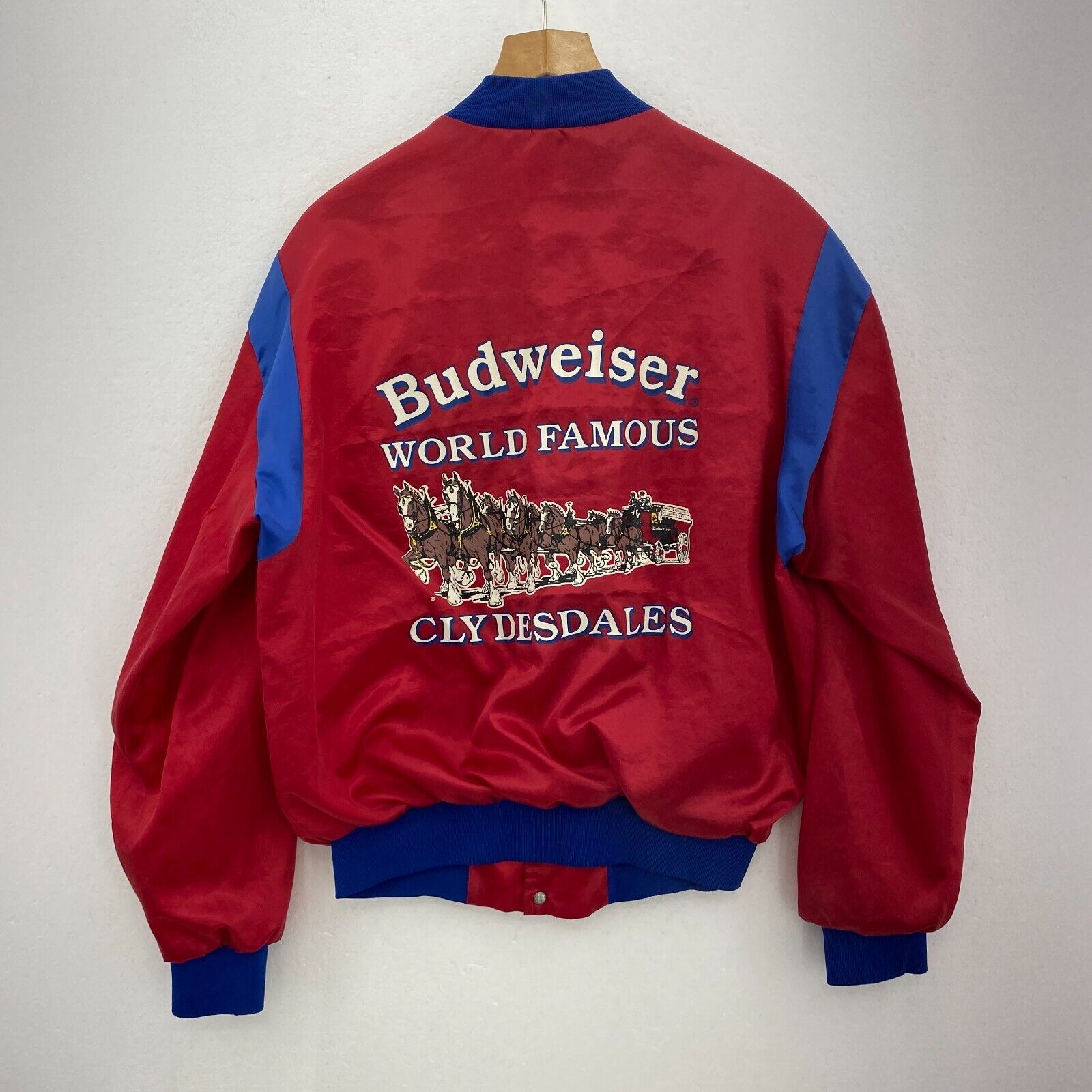 Budweiser Beer Bomber Jacket Satin Red Size XL