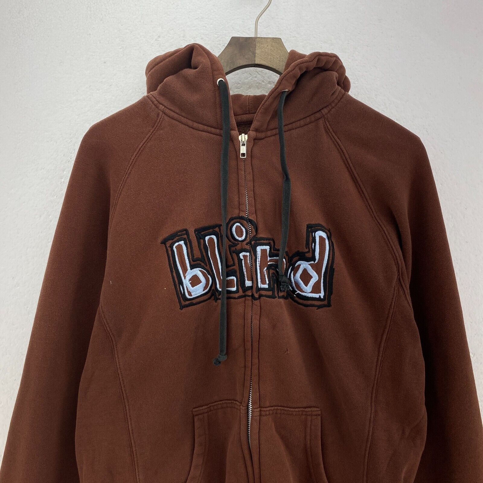 Blind Spell Out Full Zip Brown Hoodie Size S