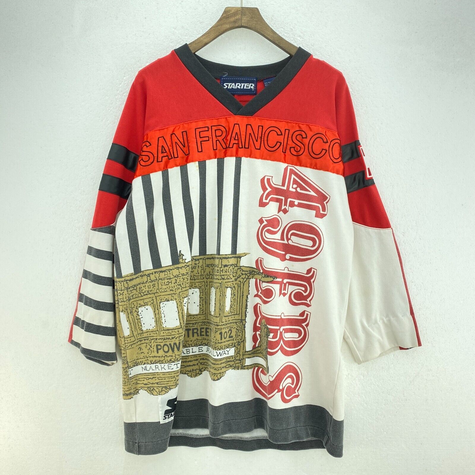 Vintage Starter San Francisco V-Neck Red White Jersey Size M