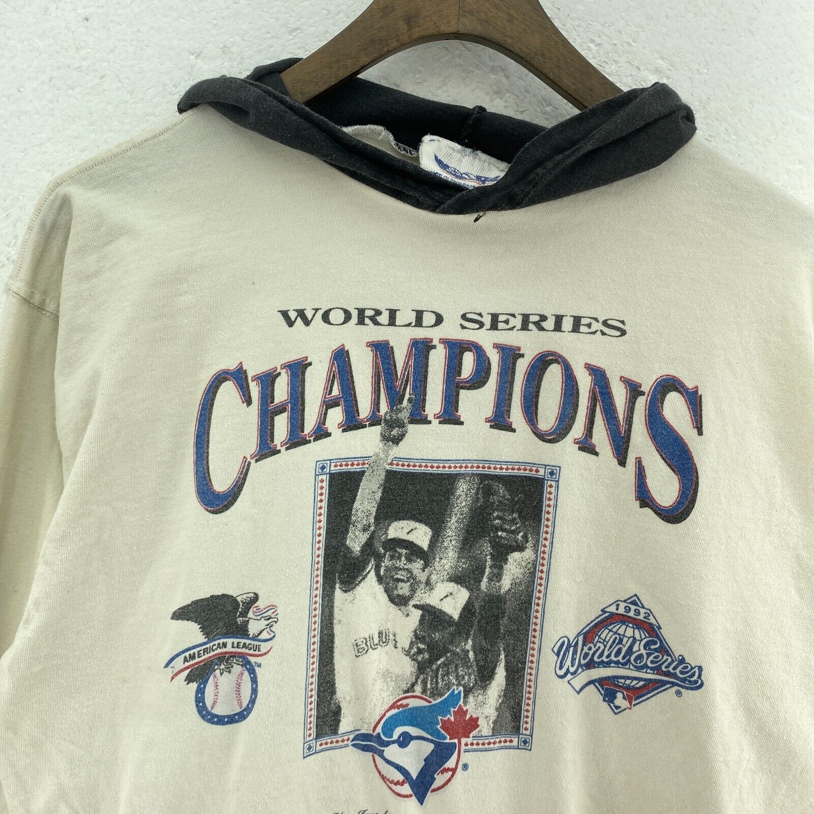 Toronto Blue Jays 1992 World Series Champions White Hooded T-shirt Size L
