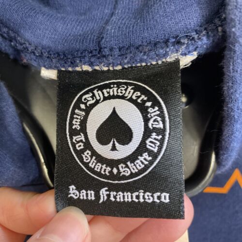 Thrasher Hoodie Magazine Pullover With Logo Blue Skateboard Size S 90s