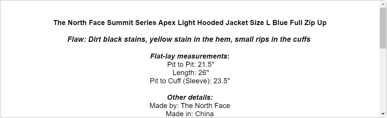 The North Face Summit Series Apex Light Hooded Jacket Size L Blue Full Zip Up