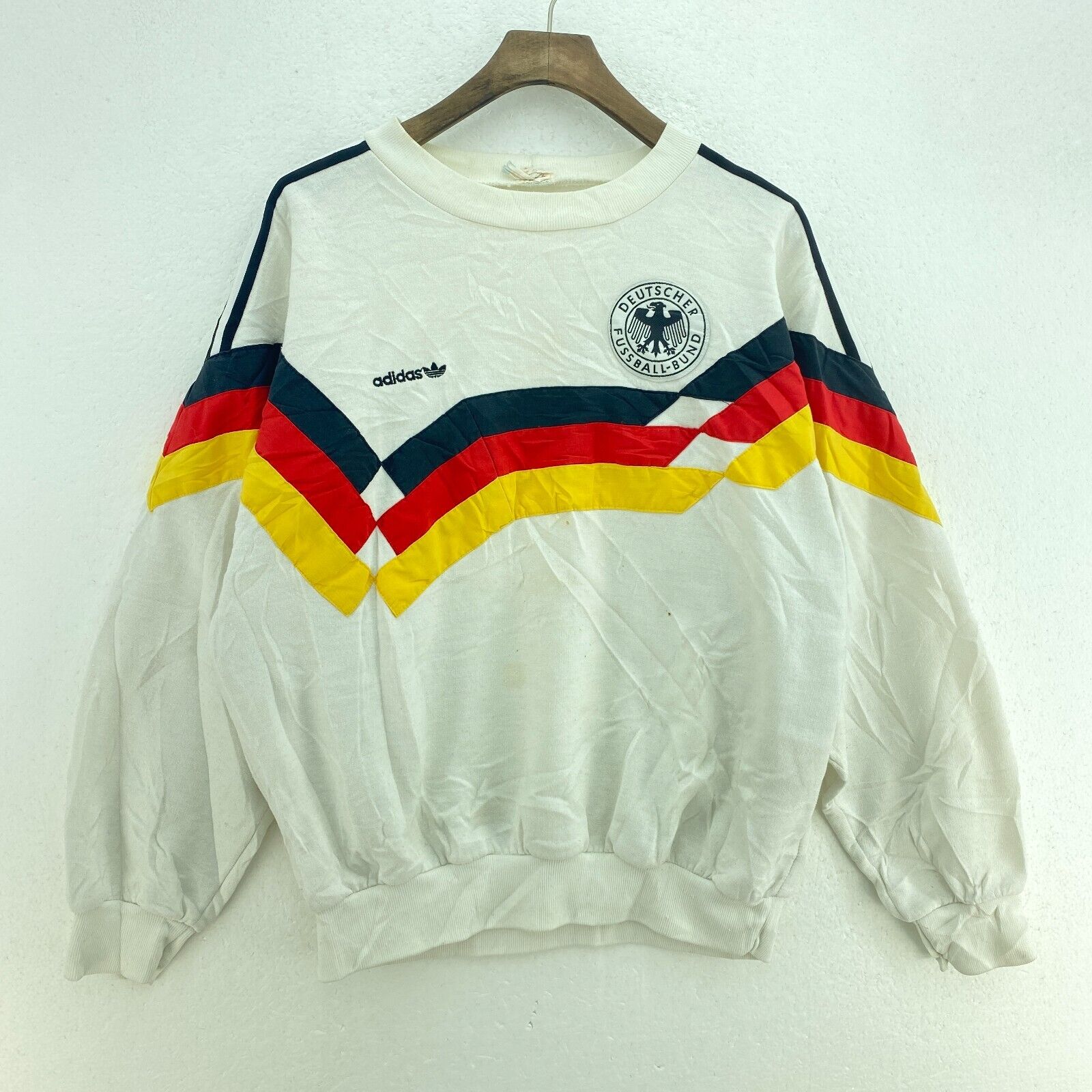 Adidas 3 Stripes Deutscher Fussball-Bund German Football White Sweatshirt Size M
