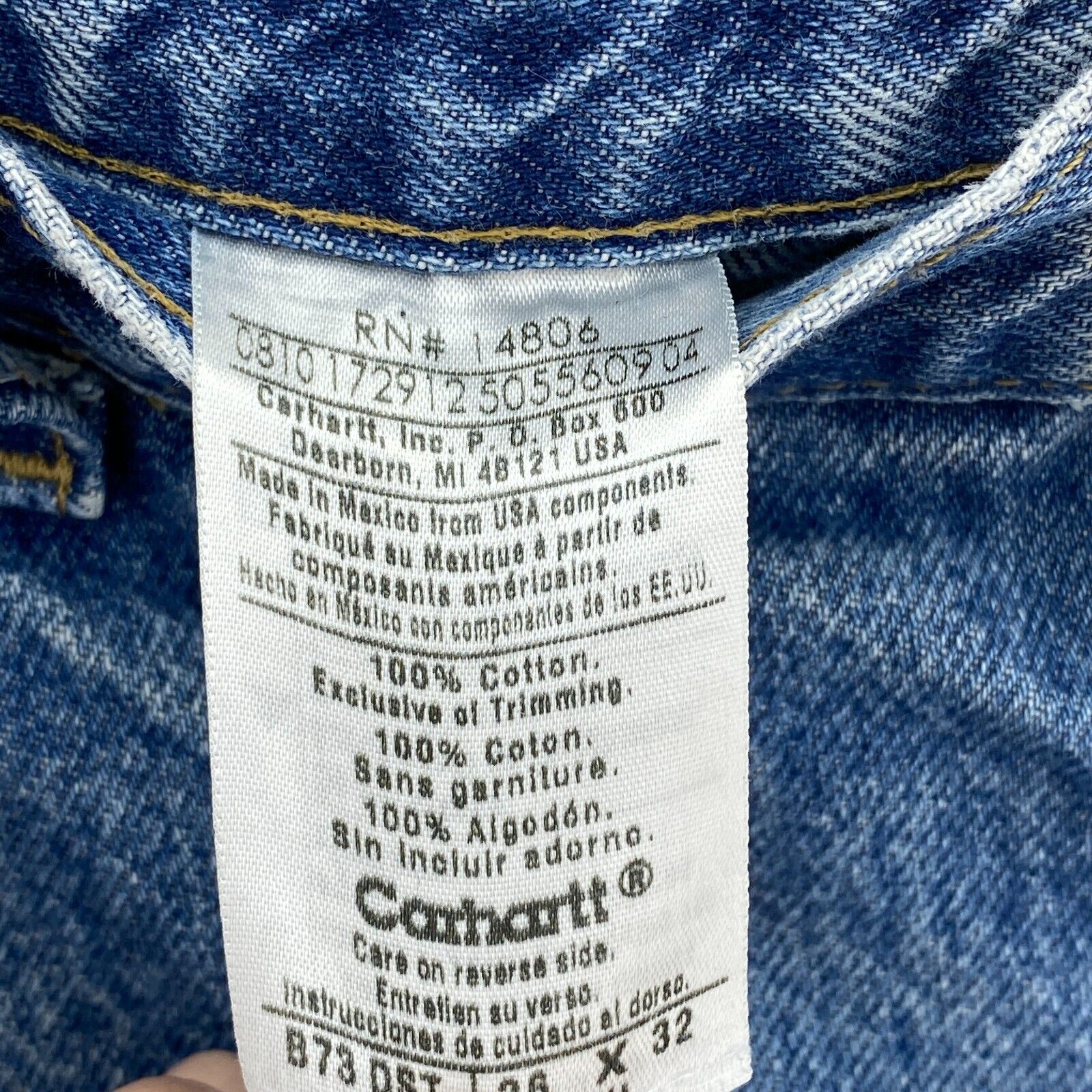 Carhartt Blue Medium Light Wash Denim Cargo Pants Workwear Size 36