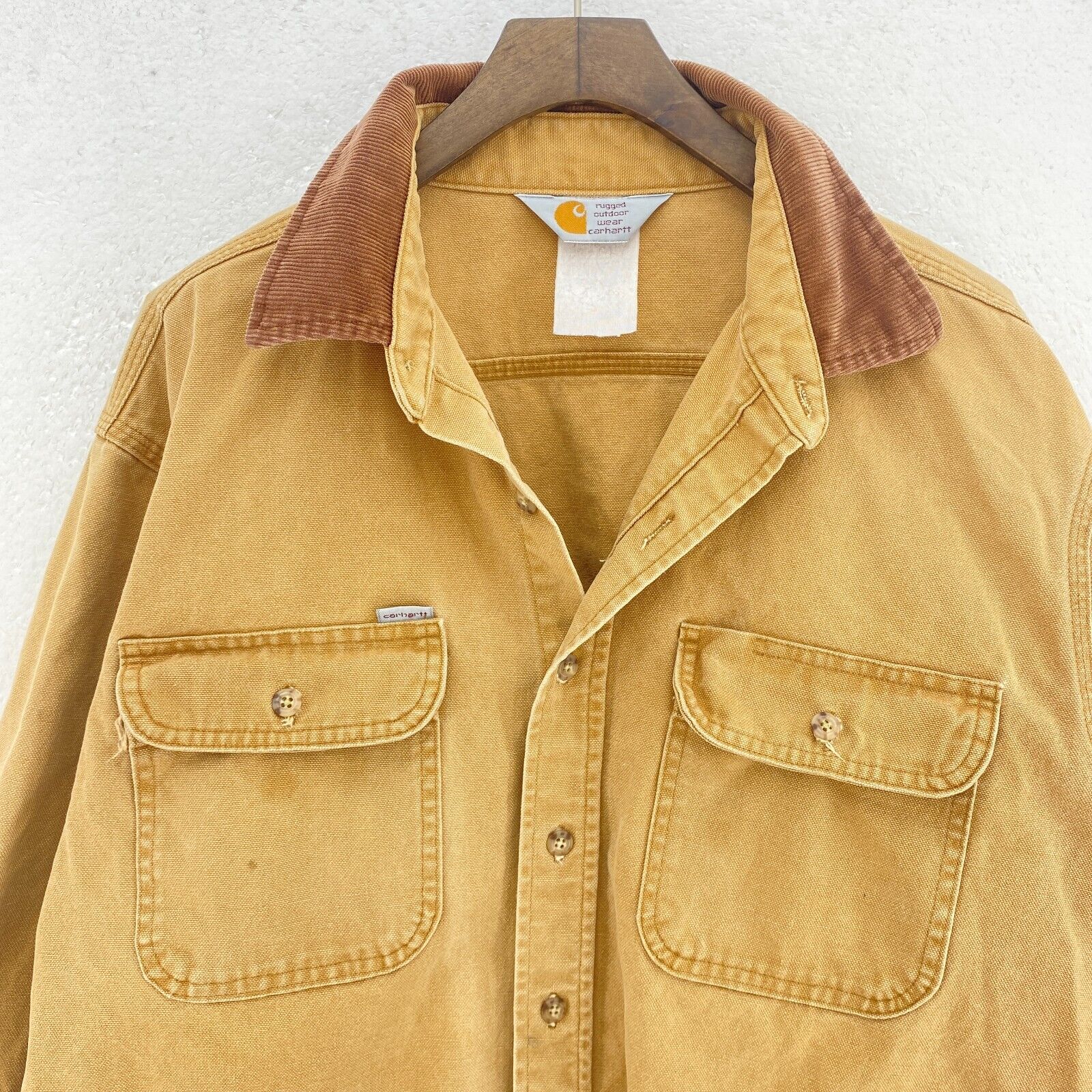 Vintage Carhartt 1990s Double Pocket Button Up Beige Shirt Size L