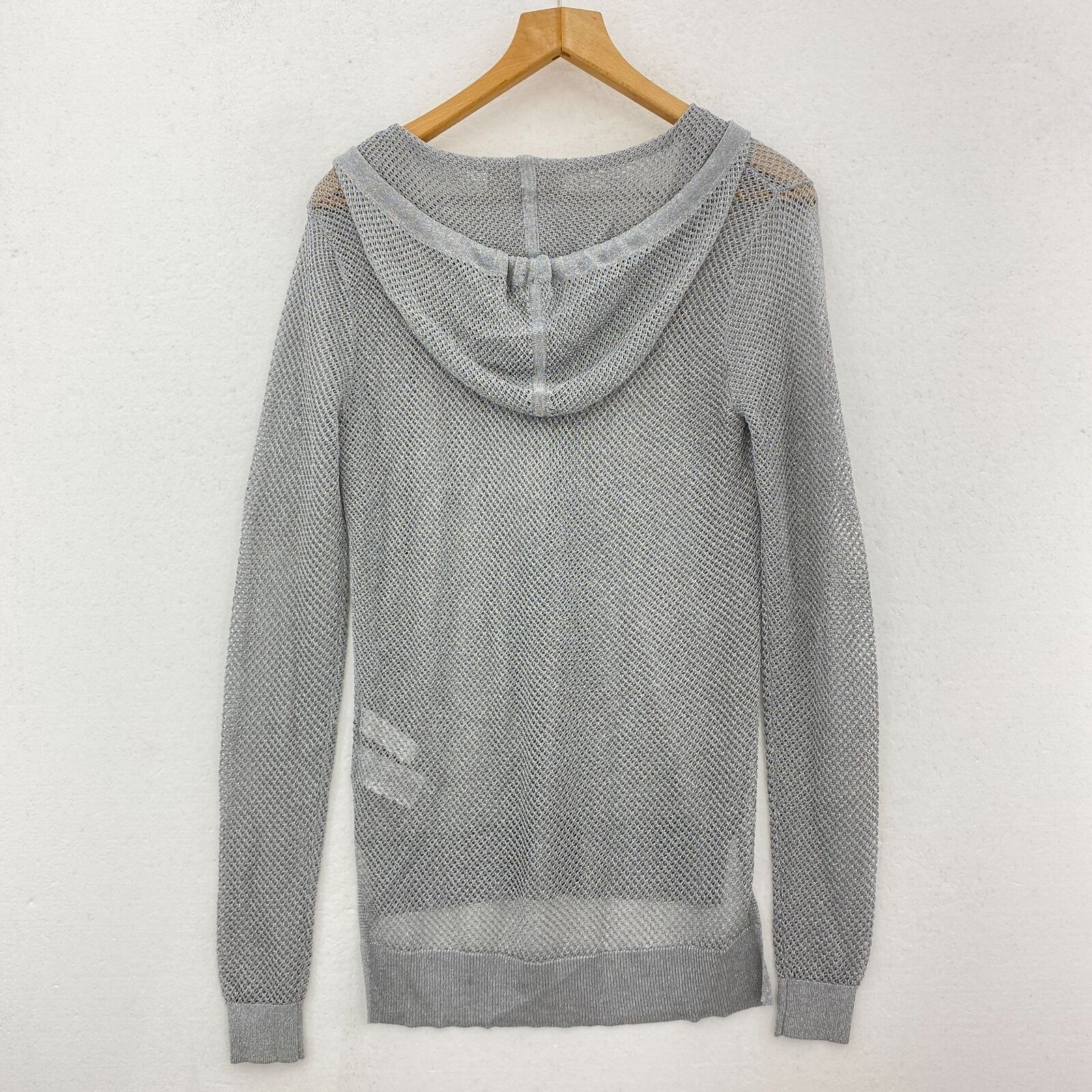 Michael Kors Women's Metallic Mesh Gray Hooded Sweater