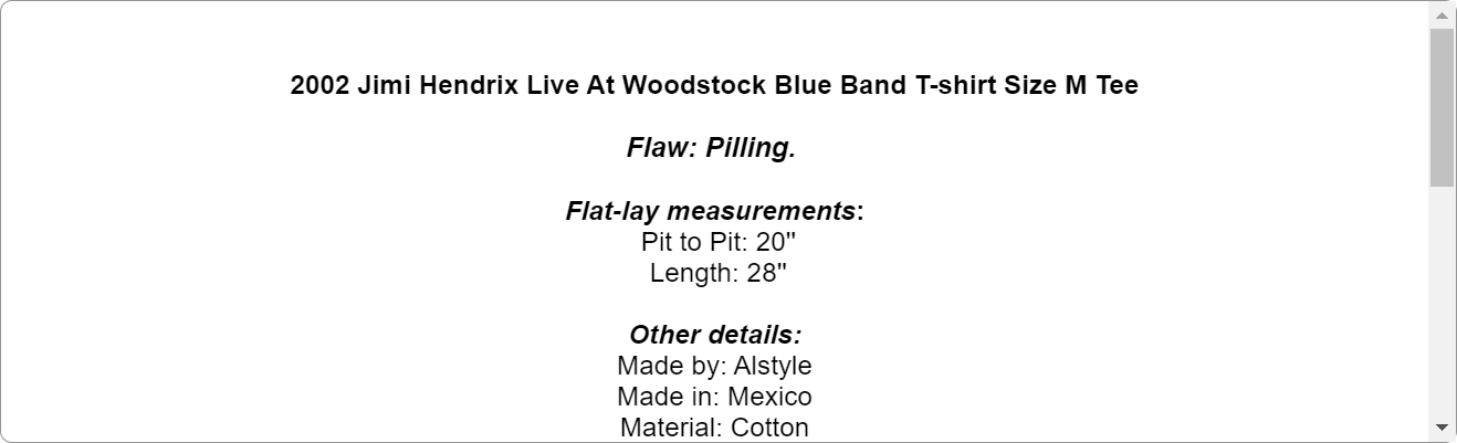 2002 Jimi Hendrix Live At Woodstock Blue Band T-shirt Size M Tee