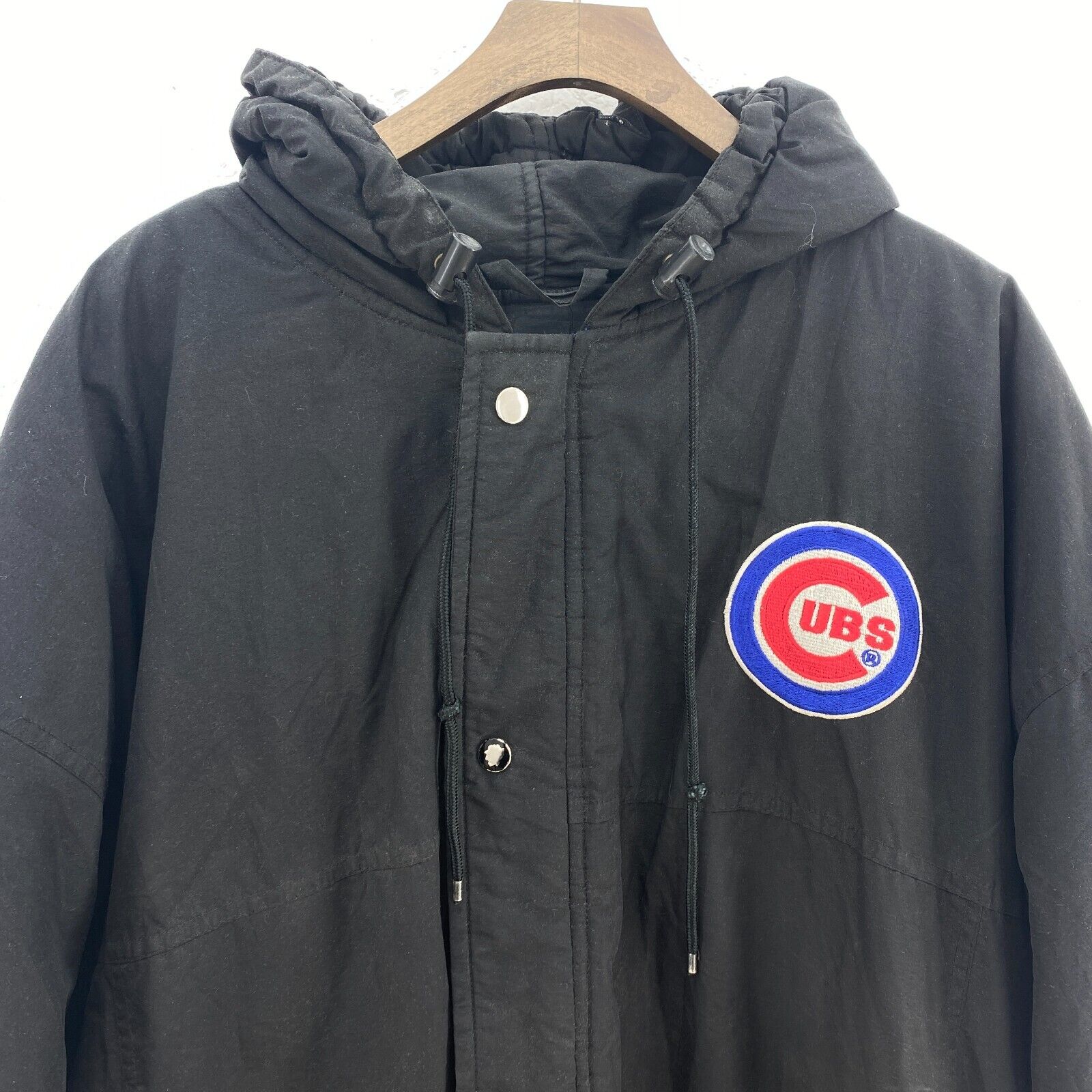 Chicago Cubs Logo Black Starter Full Zip Hooded Insulated Jacket Size L MLB