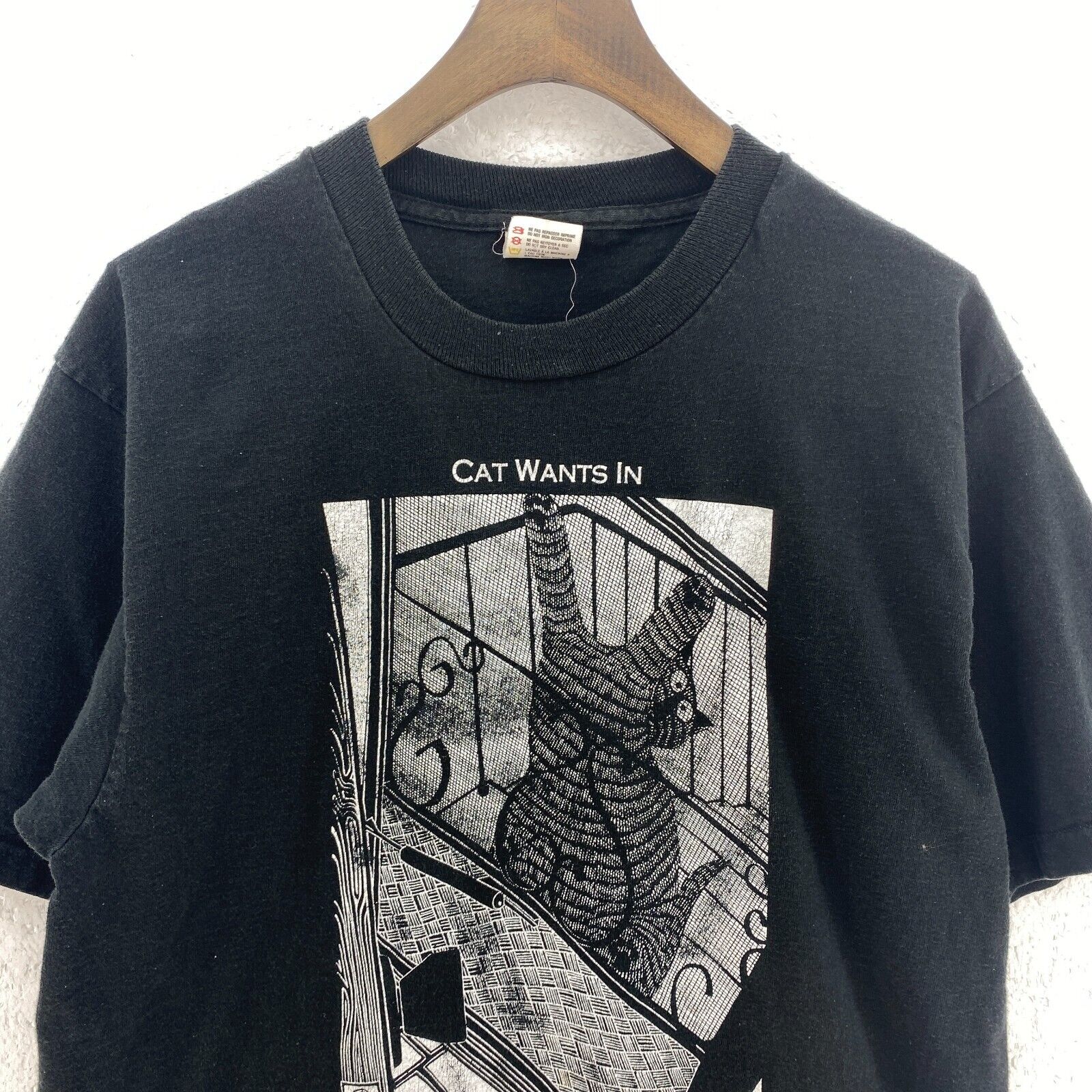 Cat Wants In Cat Wants Out Front And Back Graphic Print Black T-shirt Size L