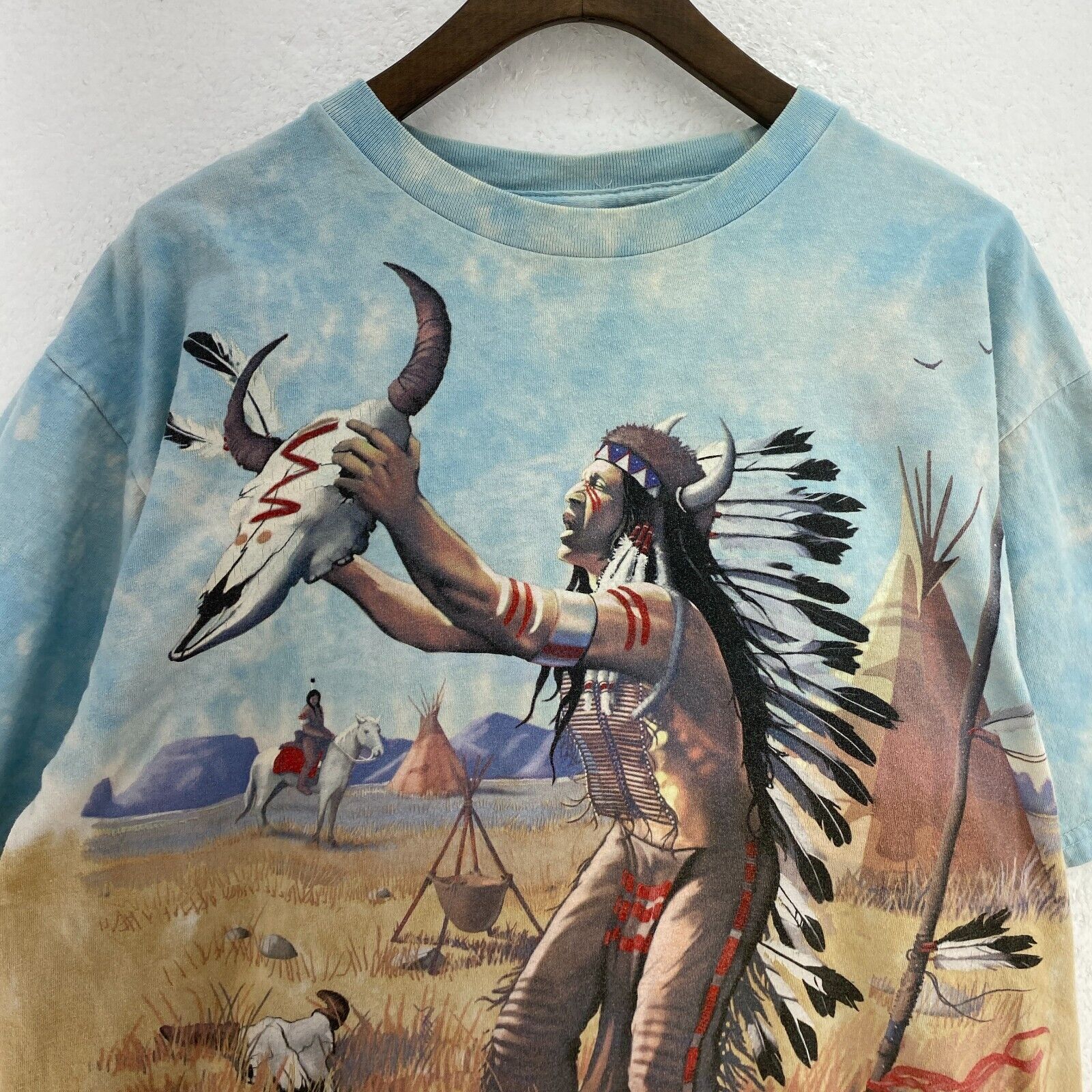 Liquid Blue Native Indian 1998 Tie Dye Blue Vintage T-shirt Size L