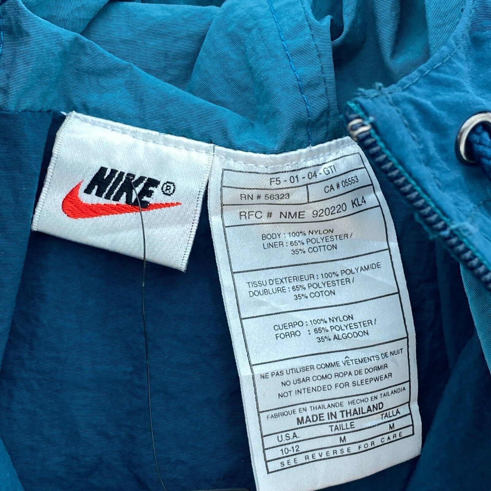 Nike Logo Swoosh Check Blue Hooded Jacket Size M Full Zip Up