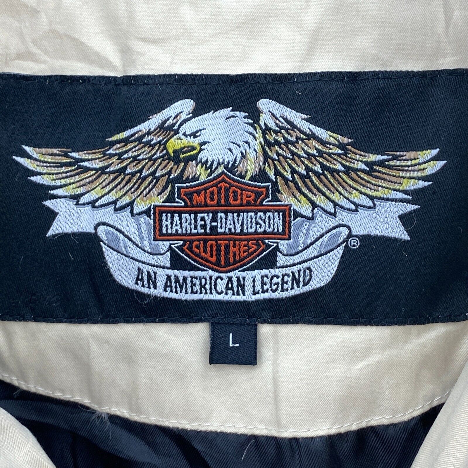 Harley Davidson Metal Logo Full Zip Beige Puffer Jacket Size L