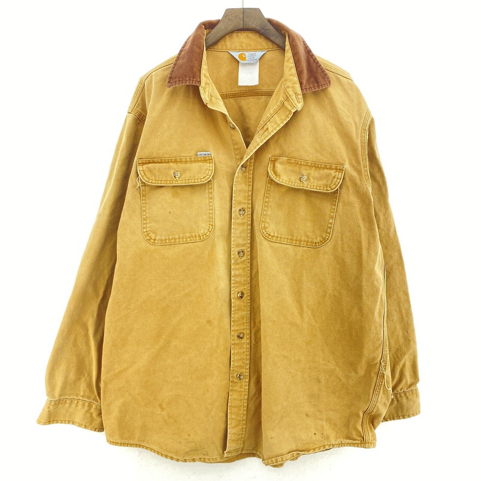 Vintage Carhartt 1990s Double Pocket Button Up Beige Shirt Size L