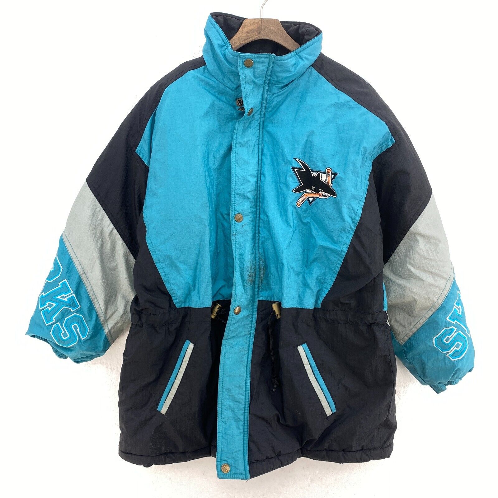 Vintage New Face San Jose Sharks NHL Full Zip Blue Insulated Jacket Size L Kids