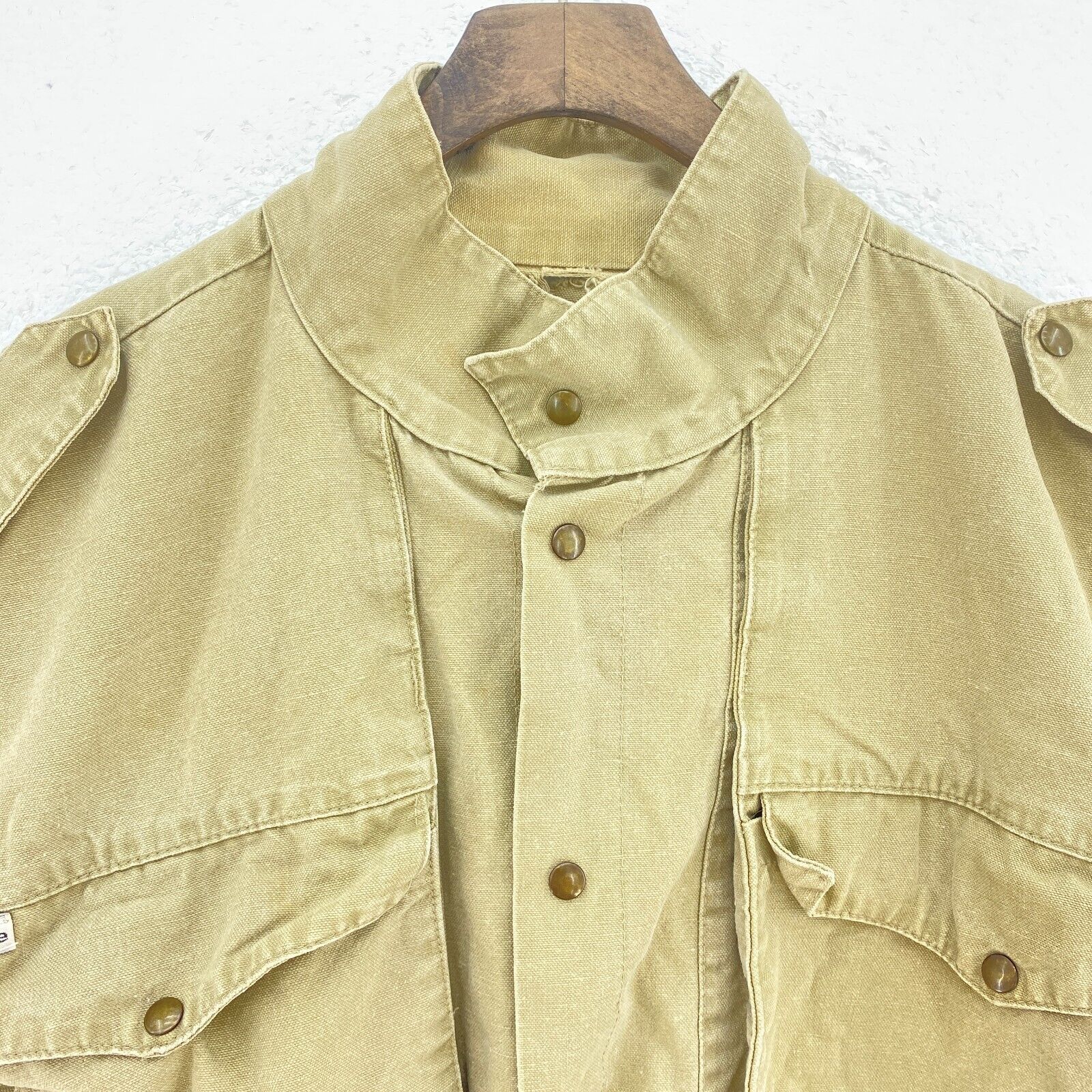 Pelican Cove Short Bomber Canvas Workwear Snapped Beige Jacket Size M