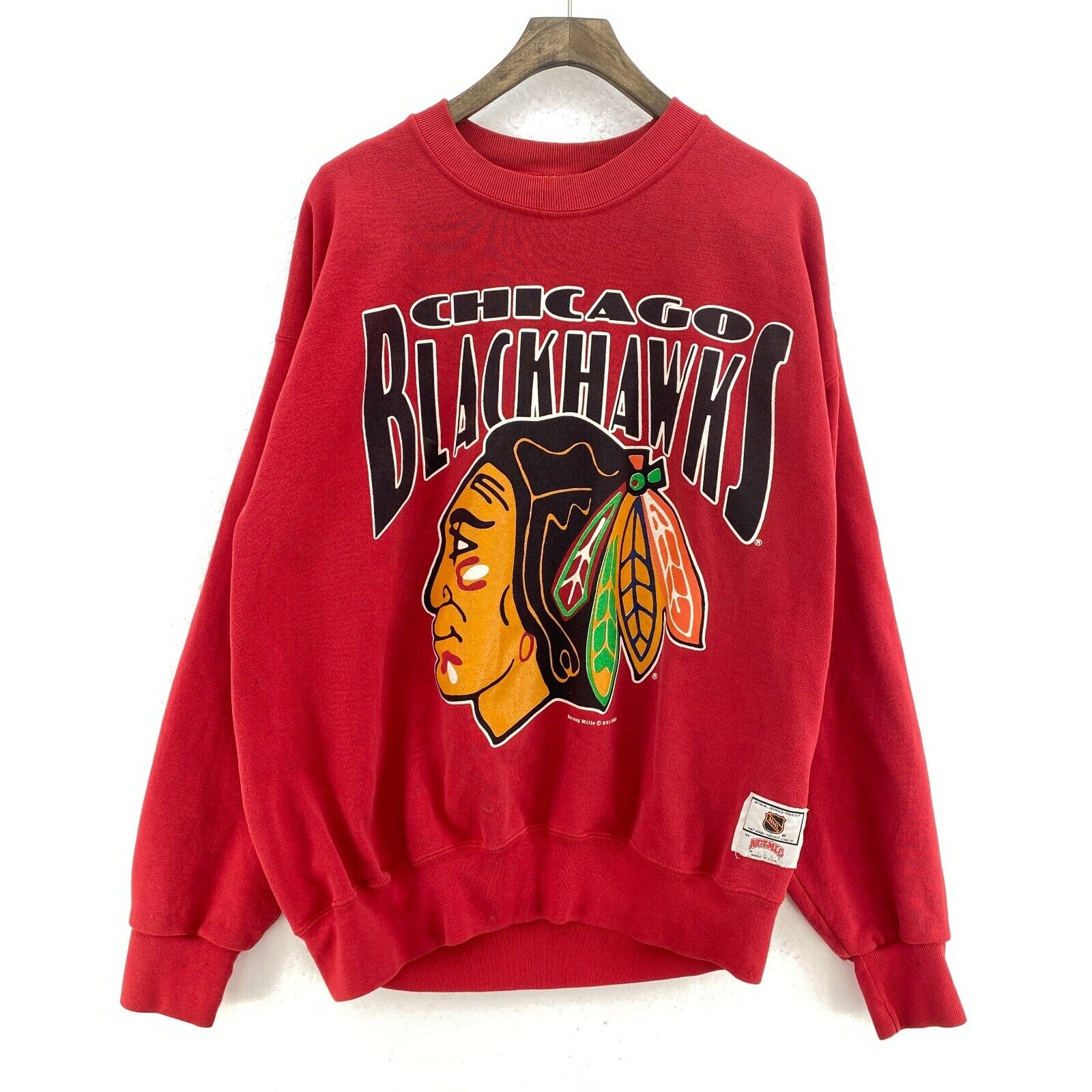 Vintage Chicago Blackhawks Nutmeg 1989 Red Sweatshirt Size XL