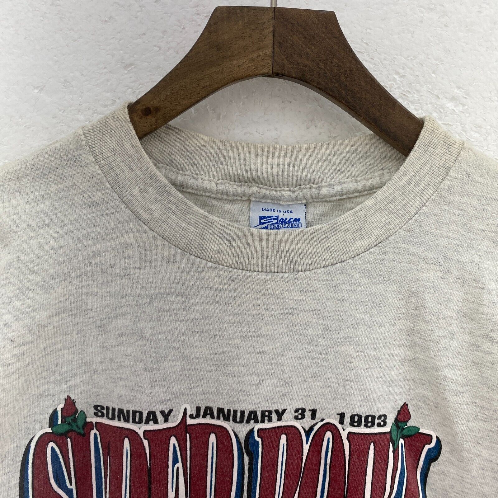 Rose Super Bowl XXVII Buffalo Bills Dallas Cowboys 1993 NFL Gray T-shirt Size M