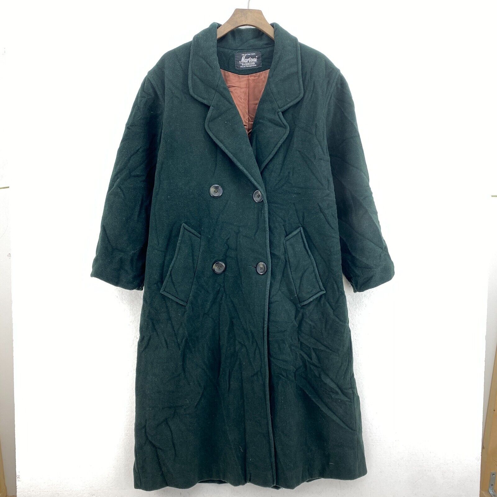 Vintage Wool Long Coat Green Long Jacket Double Breast Button Trench Coat