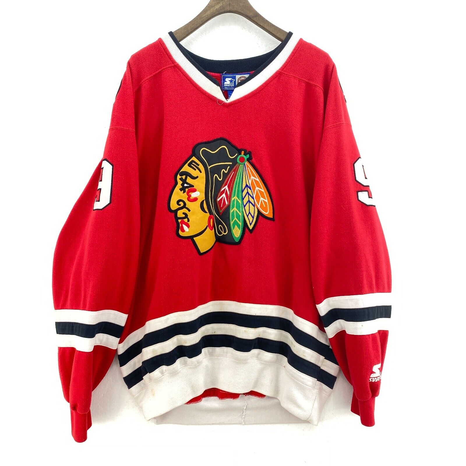 9 Robert Marvin Hull Chicago Black Hawks Red Sweatshirt NHL Starter Size L