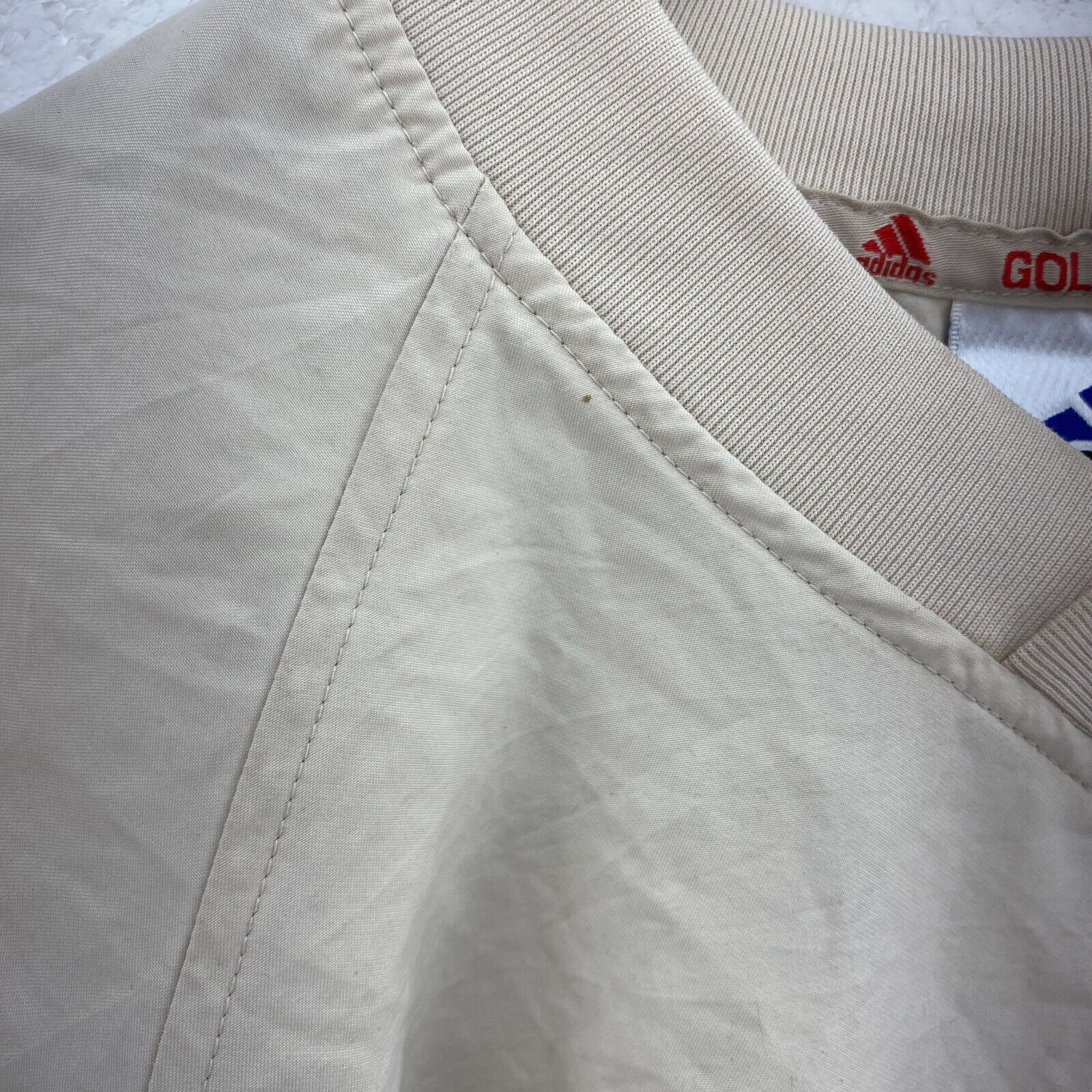 Vintage Adidas Golf Logo Beige Pullover Light Jacket Size S V-Neck