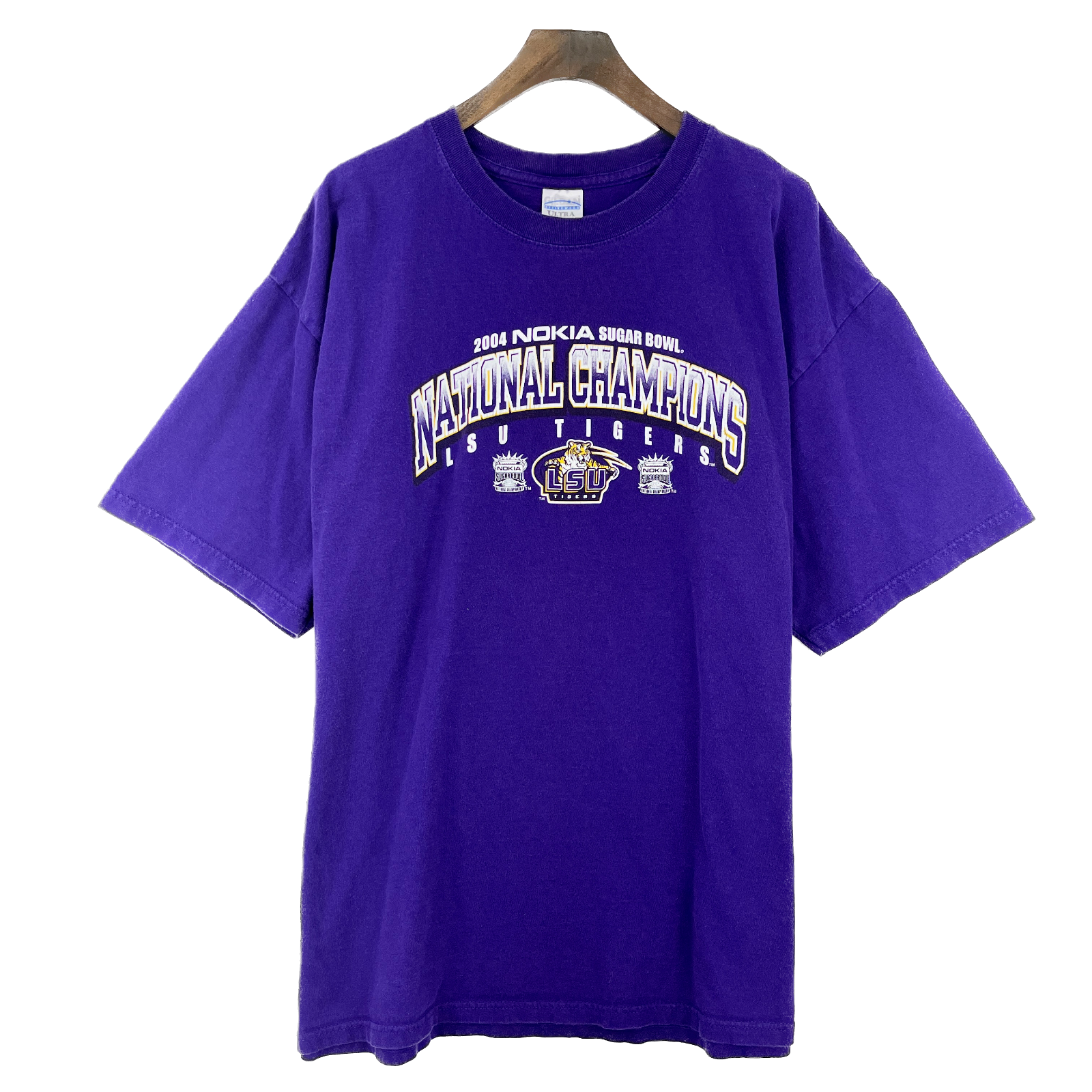 2004 Nokia Sugar Bowl National Champions LSU Tigers Purple T-shirt Size XL