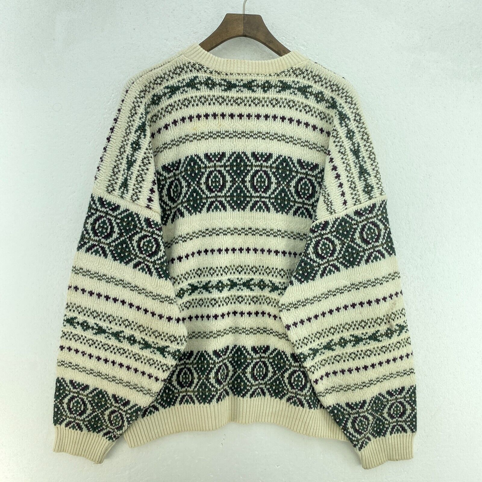 Vintage White 3D Textured Knit Crewneck Sweater Size XL