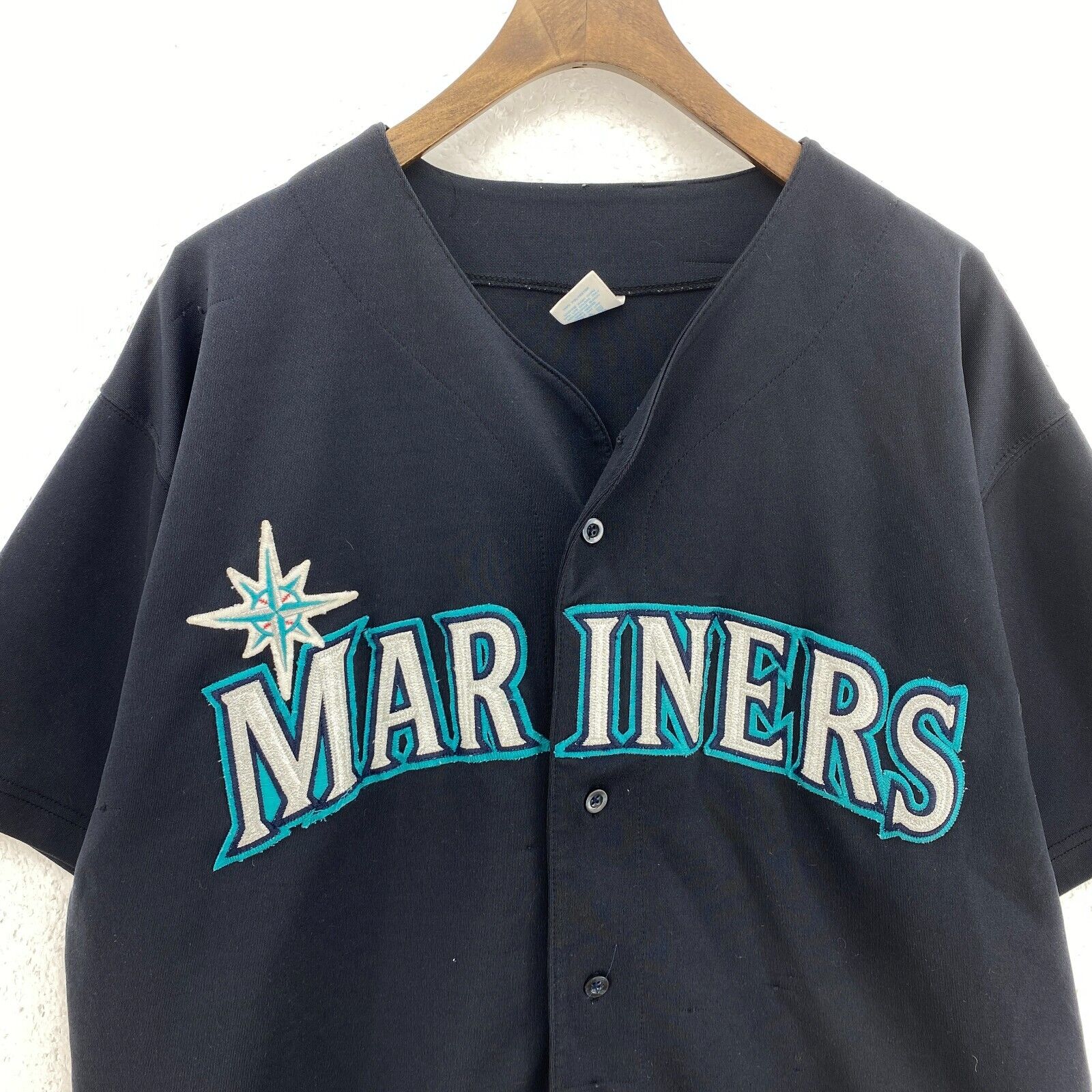 Russell Athlethic Seattle Mariners Button Up Black Jersey Size L