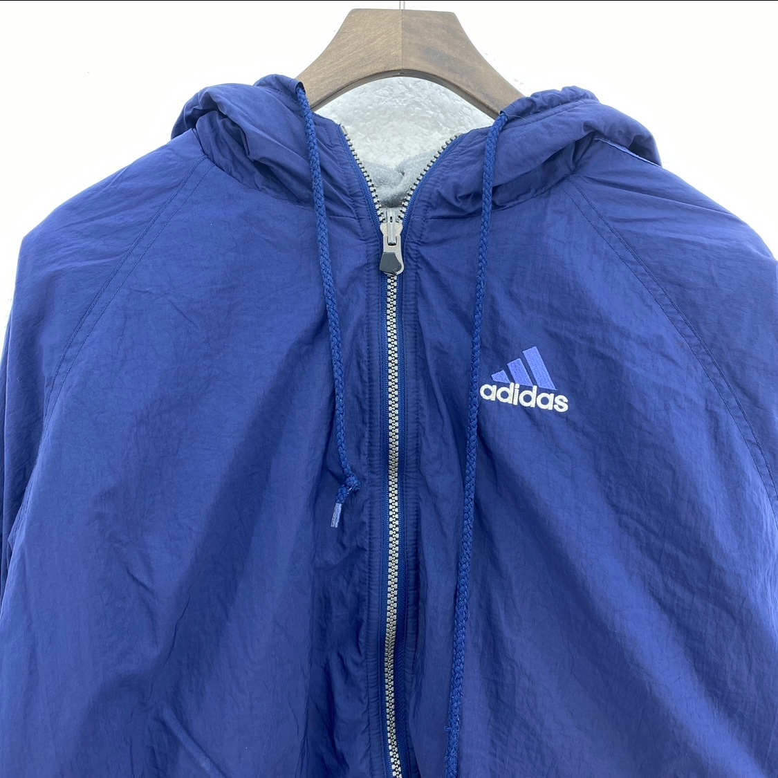 Adidas Hooded Reversible Jacket Size S Blue Full Zip Up