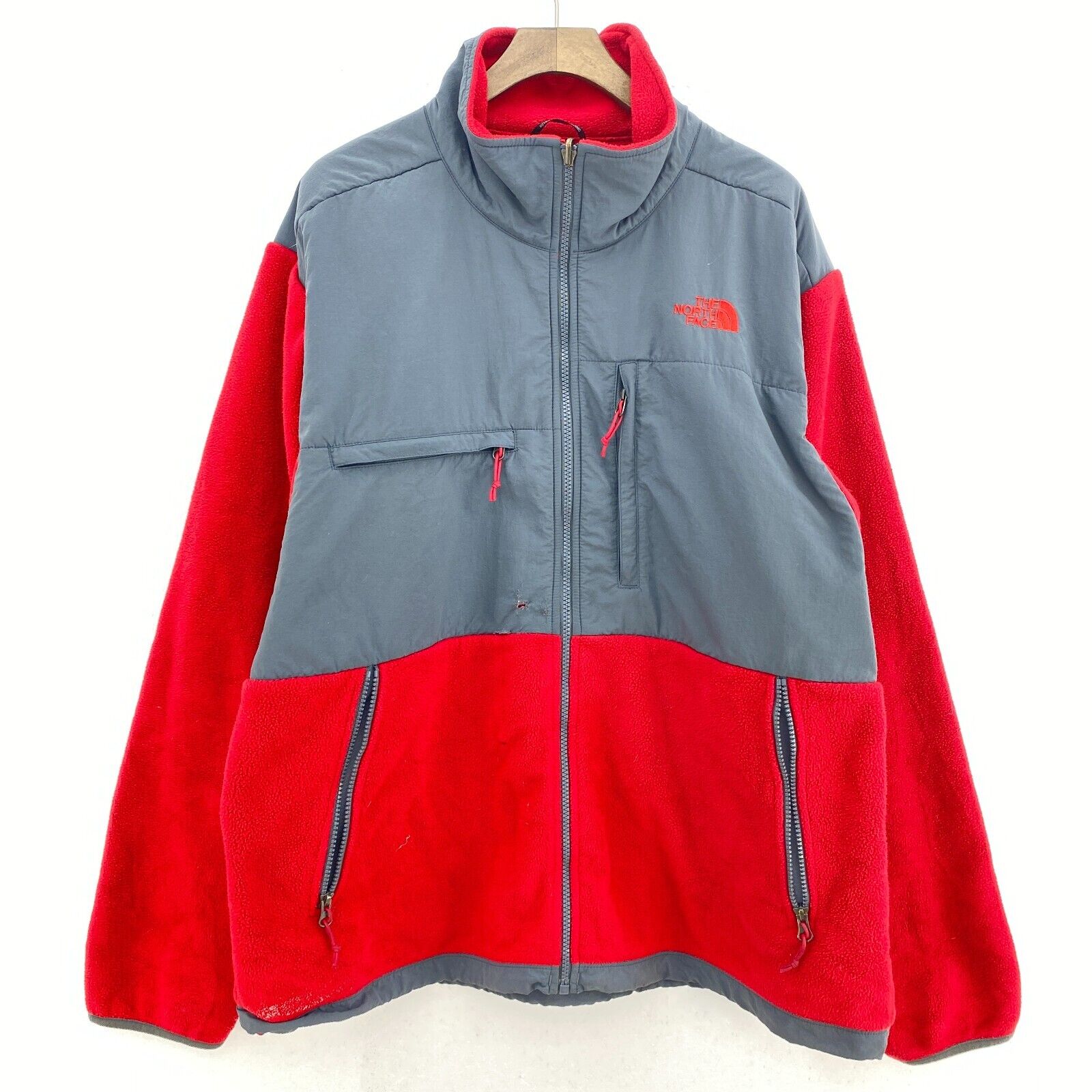 The North Face Logo Full Zip Red Gray Fleece Jacket Size XL