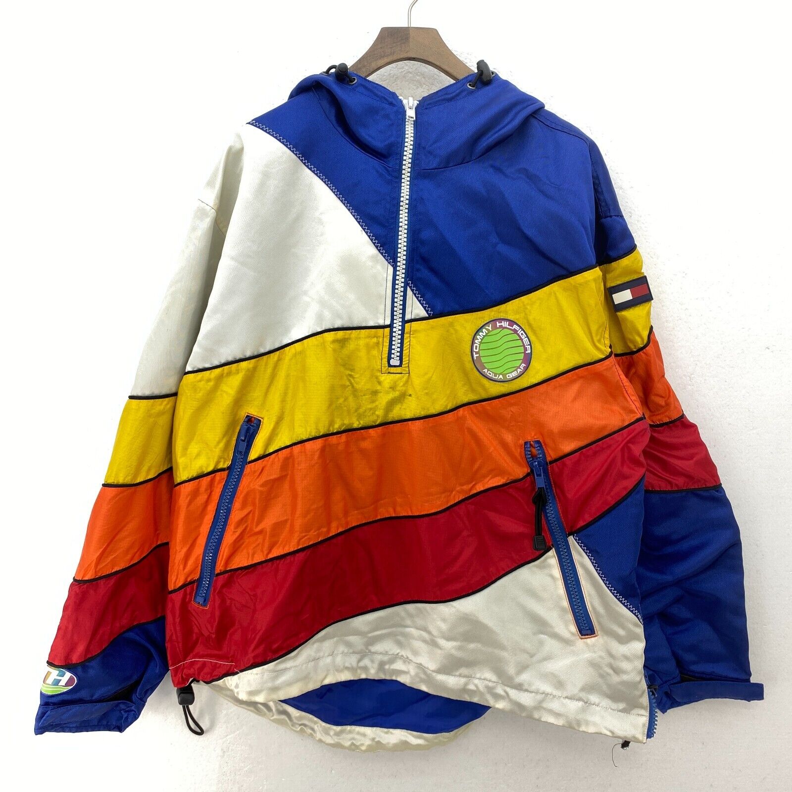 Tommy Hilfiger Aqua Gear Colorblock Yellow Blue Quarter Zip Jacket Size M