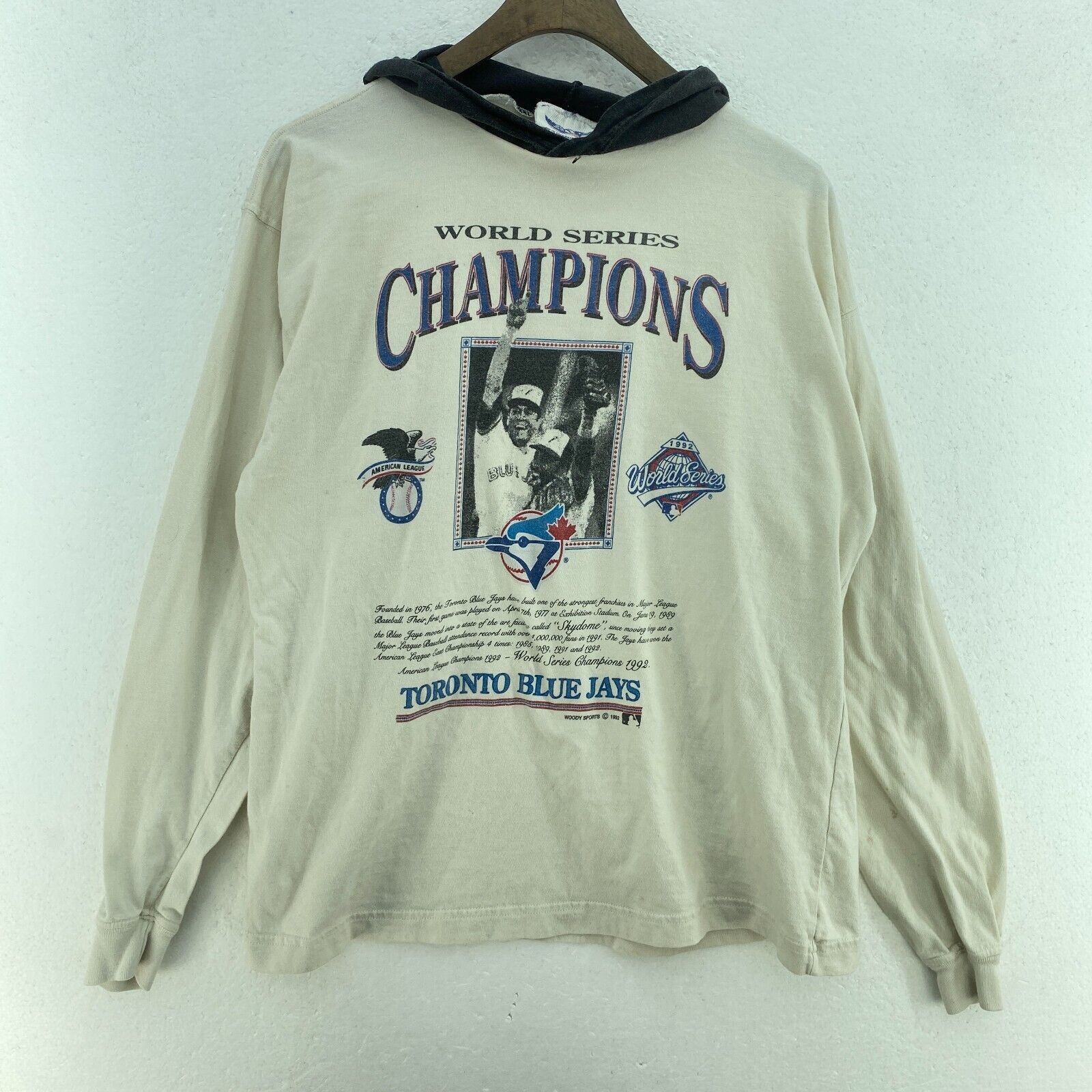 Toronto Blue Jays 1992 World Series Champions White Hooded T-shirt Size L