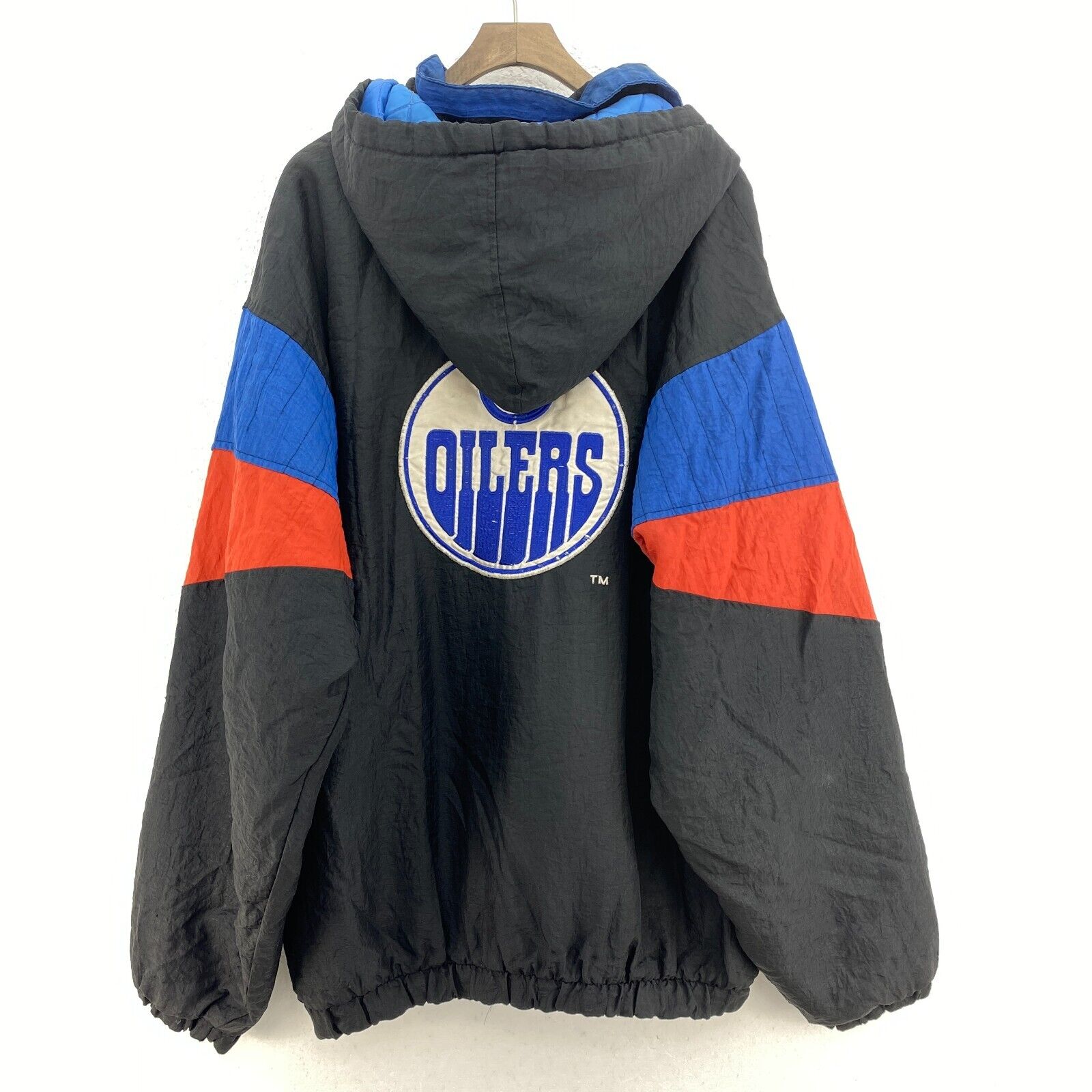 Vintage Edmonton Oilers NHL Black Quarter Zip Insulated Pullover Jacket Size XL