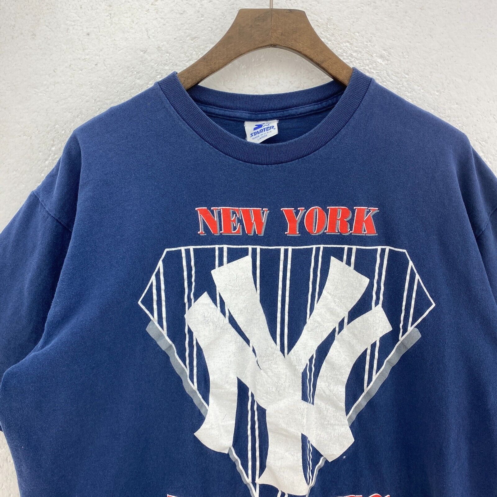 Starter New York Yankees MLB Navy Blue T-shirt Size L Single Stitch