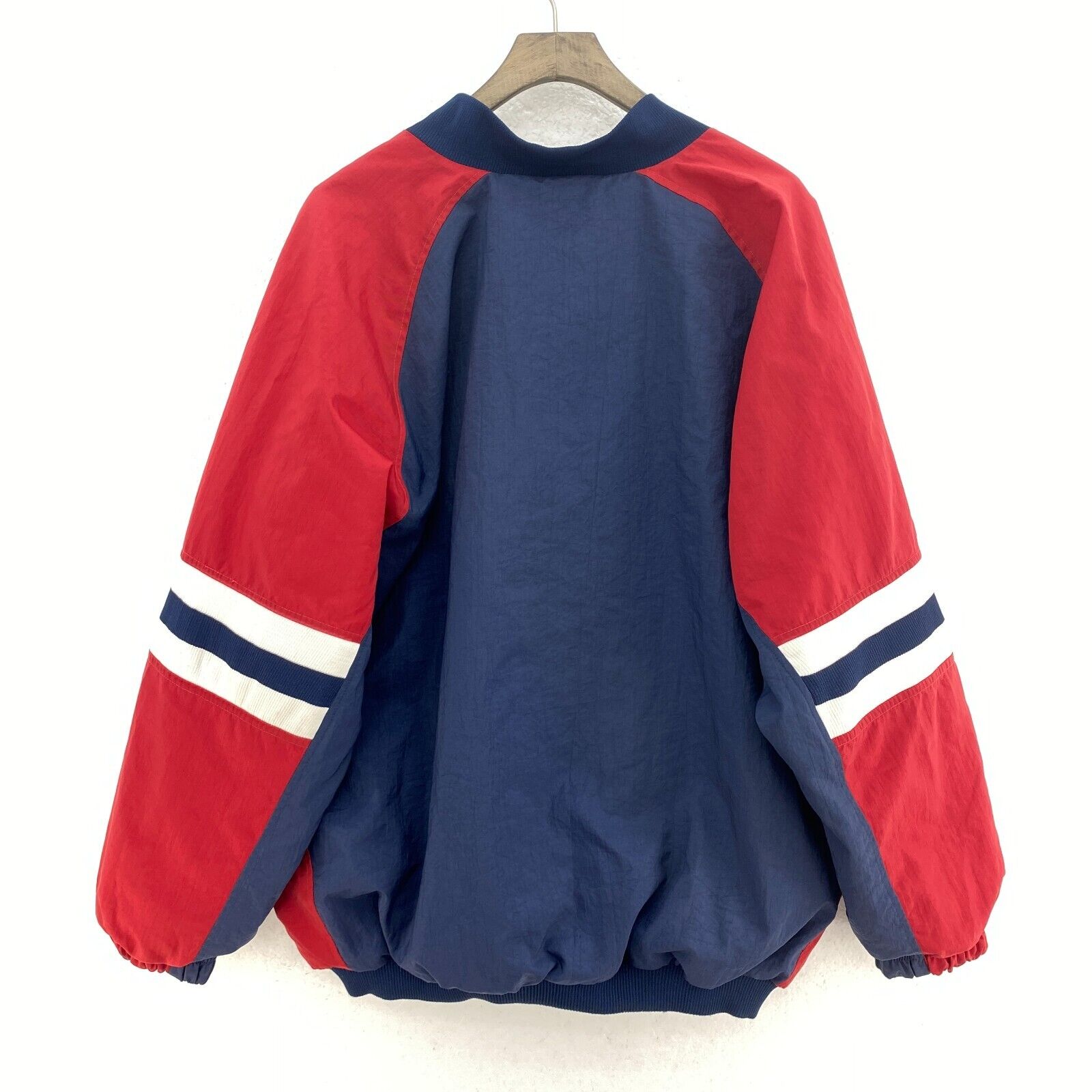 Nike Swoosh Snapped Navy Blue Red Raglan Sleeve Bomber Jacket Size XL