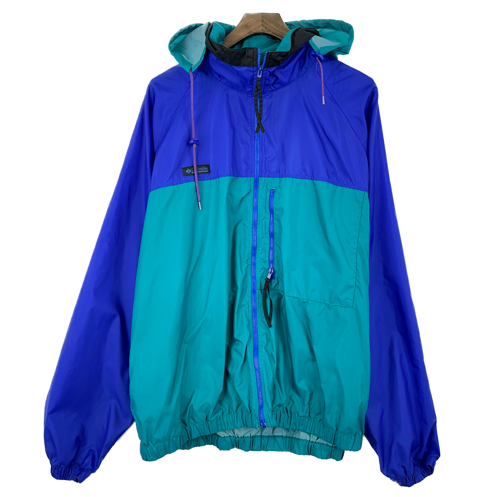 Vintage Columbia Logo Blue Green Light Jacket Size L