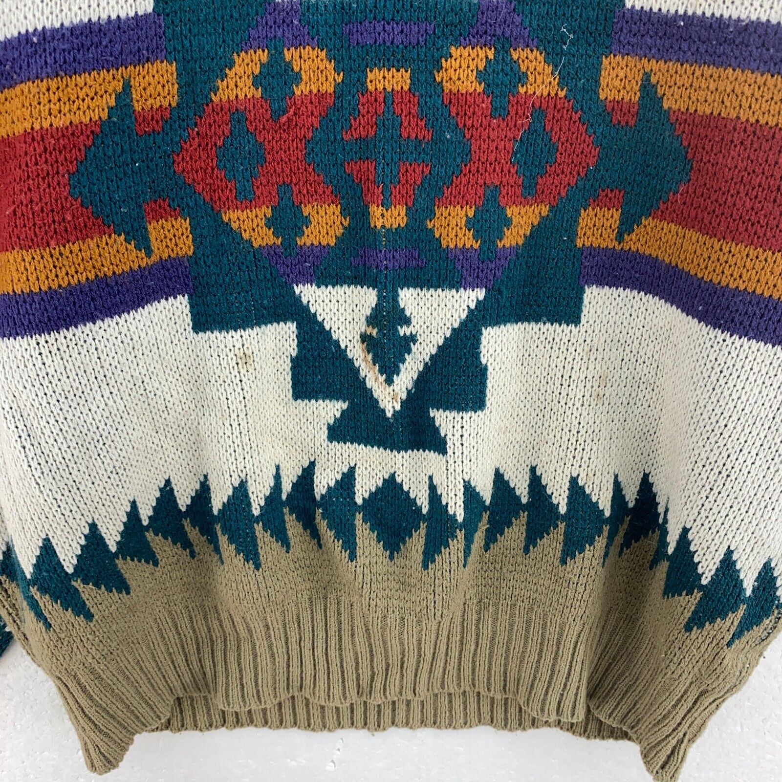 Vintage Aztec Print Crewneck Beige Knit Sweater Size M