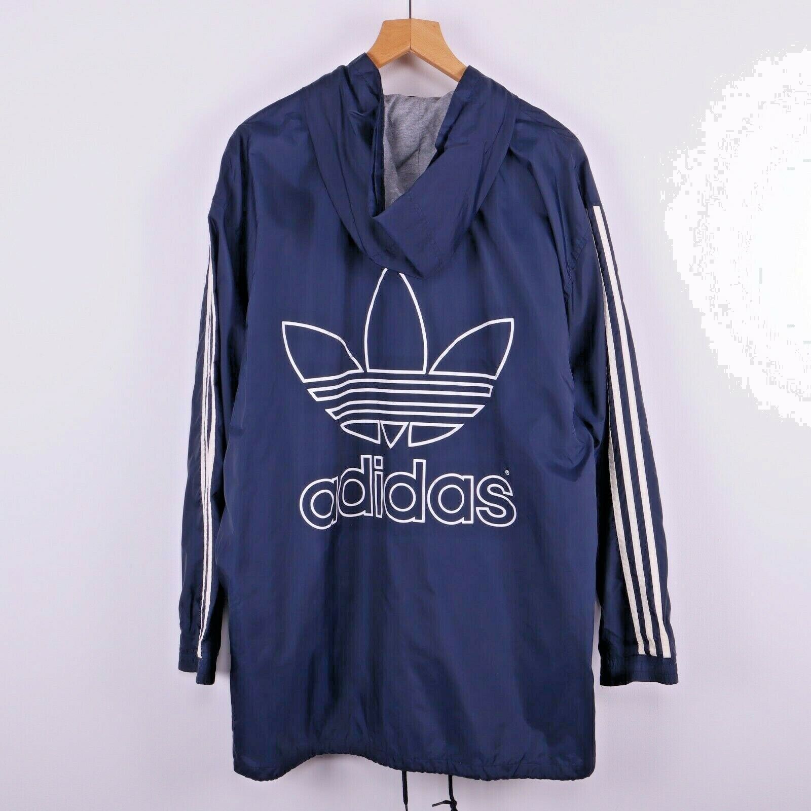 Adidas Original Blue Mid-length Nylon Jacket Full Zip Hooded Size M