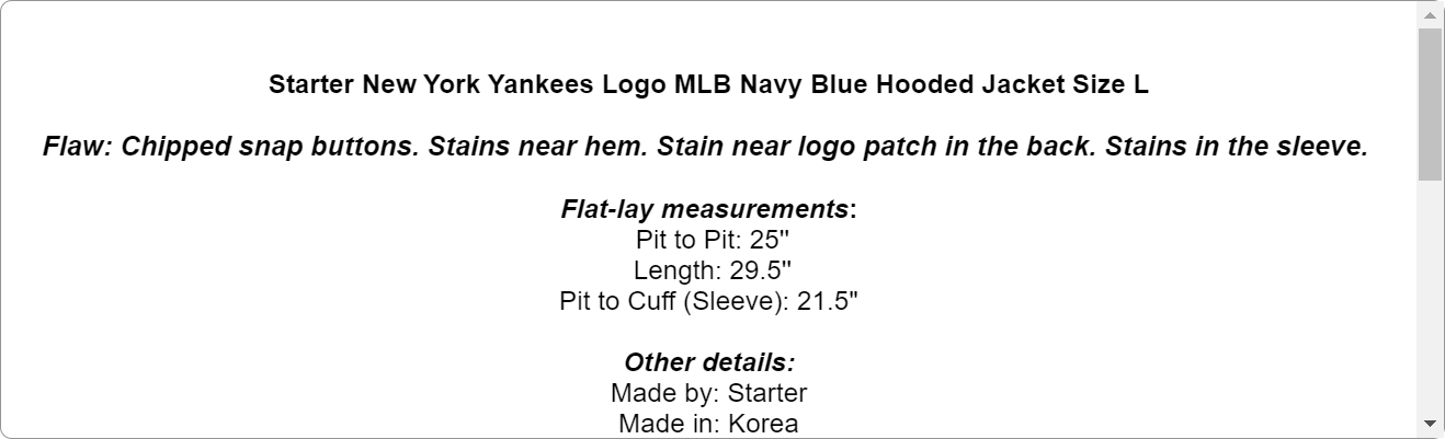 Starter New York Yankees Logo MLB Navy Blue Hooded Jacket Size L