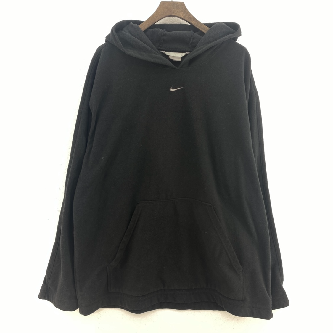 Nike Swoosh Check Embroidered Black Fleece Hoodie Size L