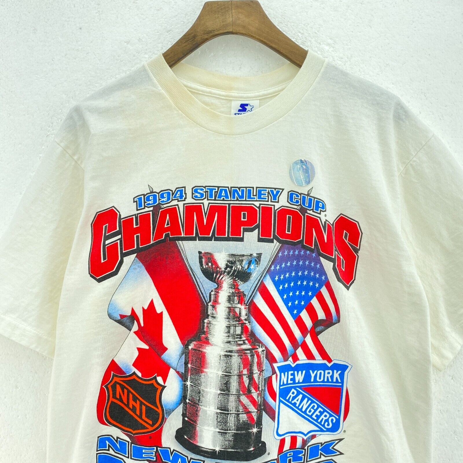 Starter Stanley Cup Champions New York Rangers NHL 1994 White T-shirt Size M