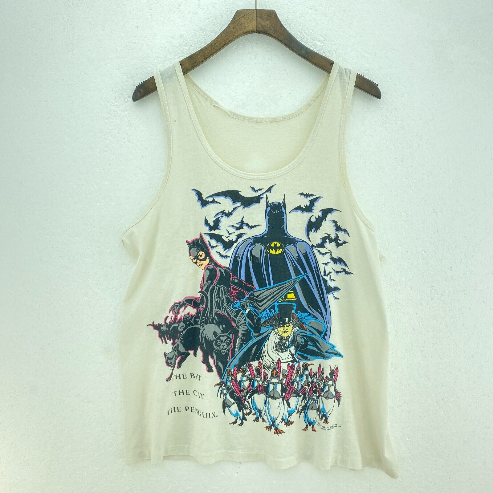 The Bat The Cat 1992 Dc Comics Batman White Tank Top Sleeveless T-shirt Size M