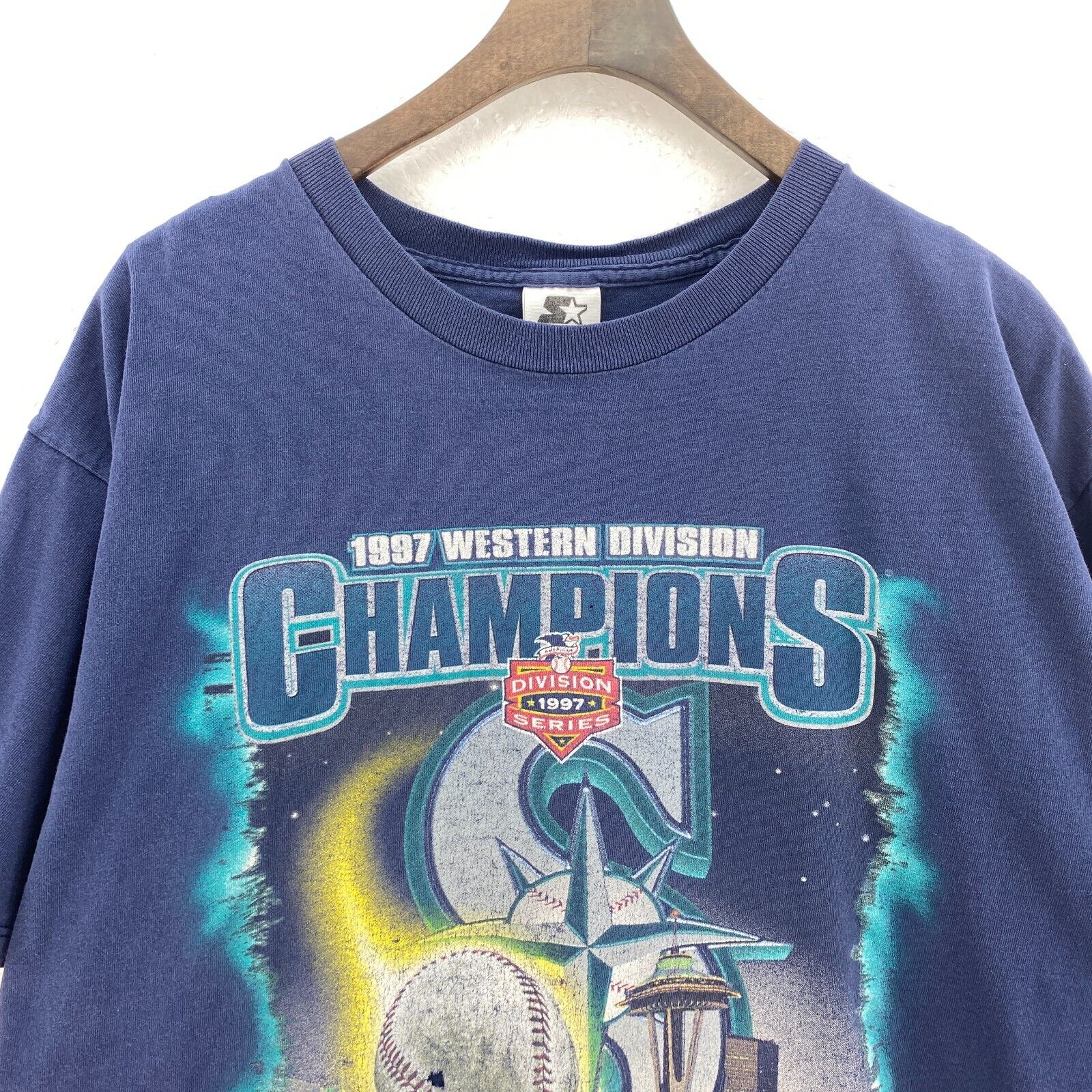 1997 Western Division Champions Seattle Mariners Navy Blue T-shirt Size L