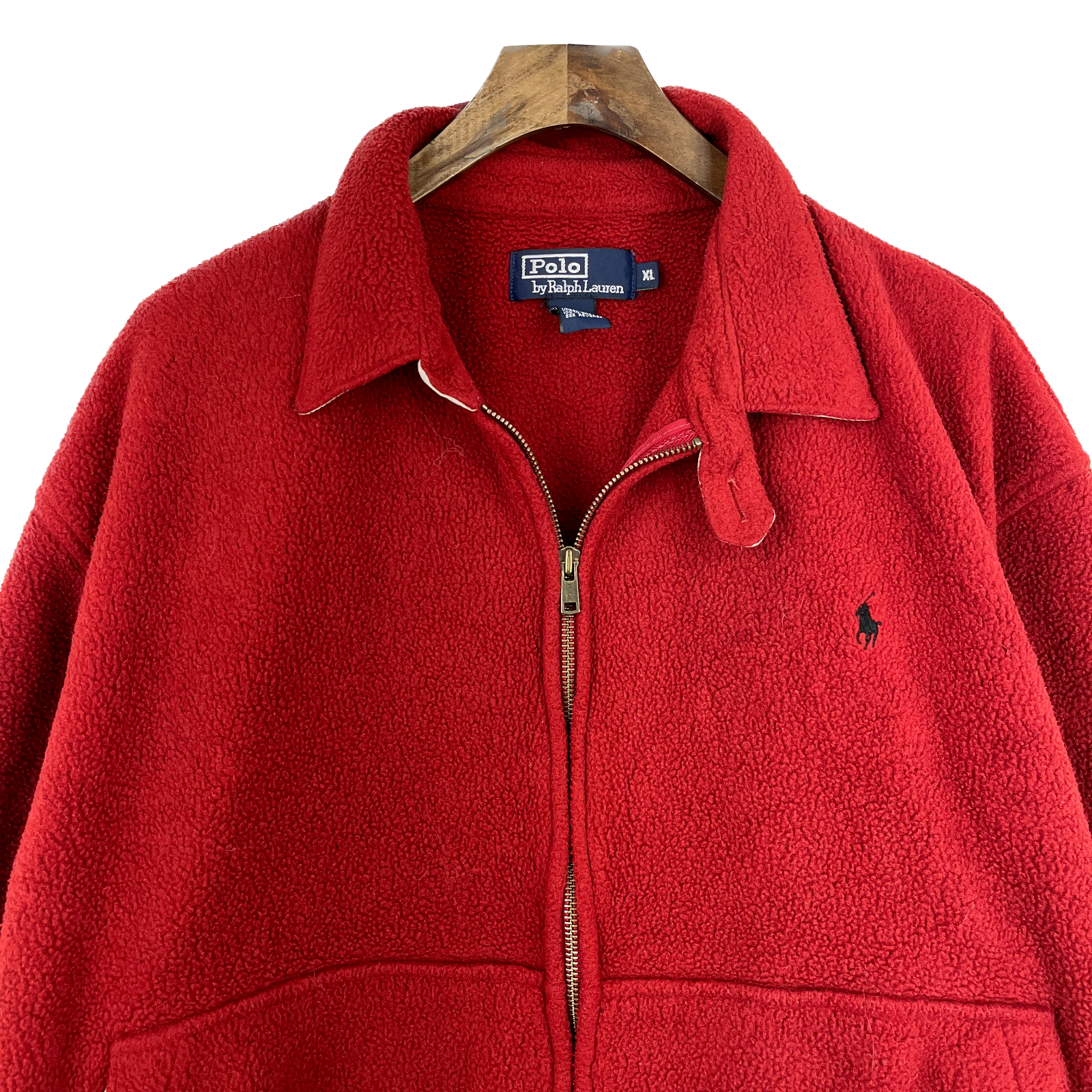 Vintage Polo Ralph Lauren Full Zip Red Fleece Bomber Jacket Size XL