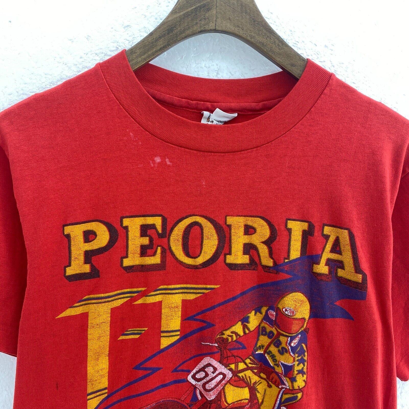 Hanes Peoria National Championship Motorcycle 70s Red T-shirt Size M