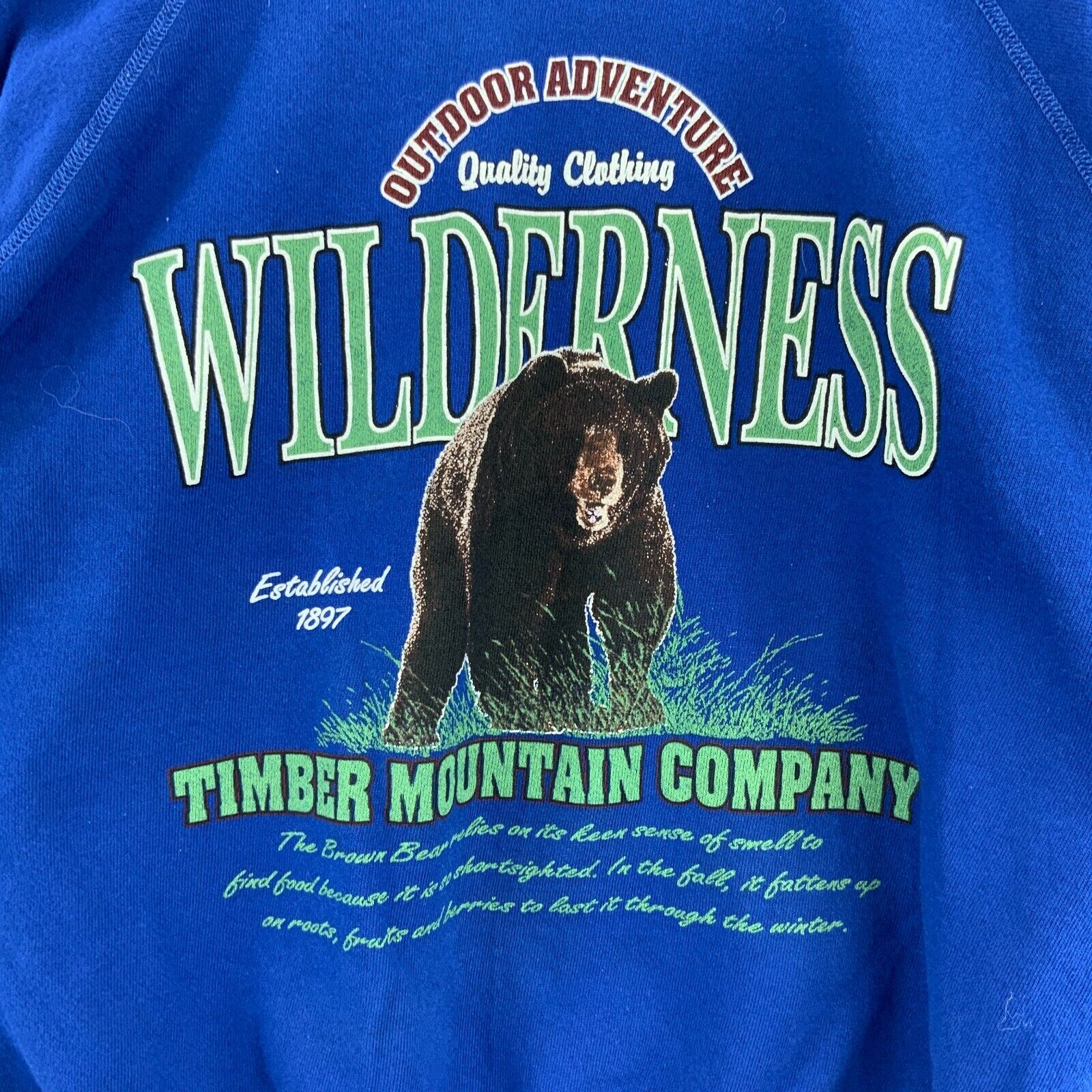 Wilderness Bear Timber Mountain Company Blue Sweatshirt Size L