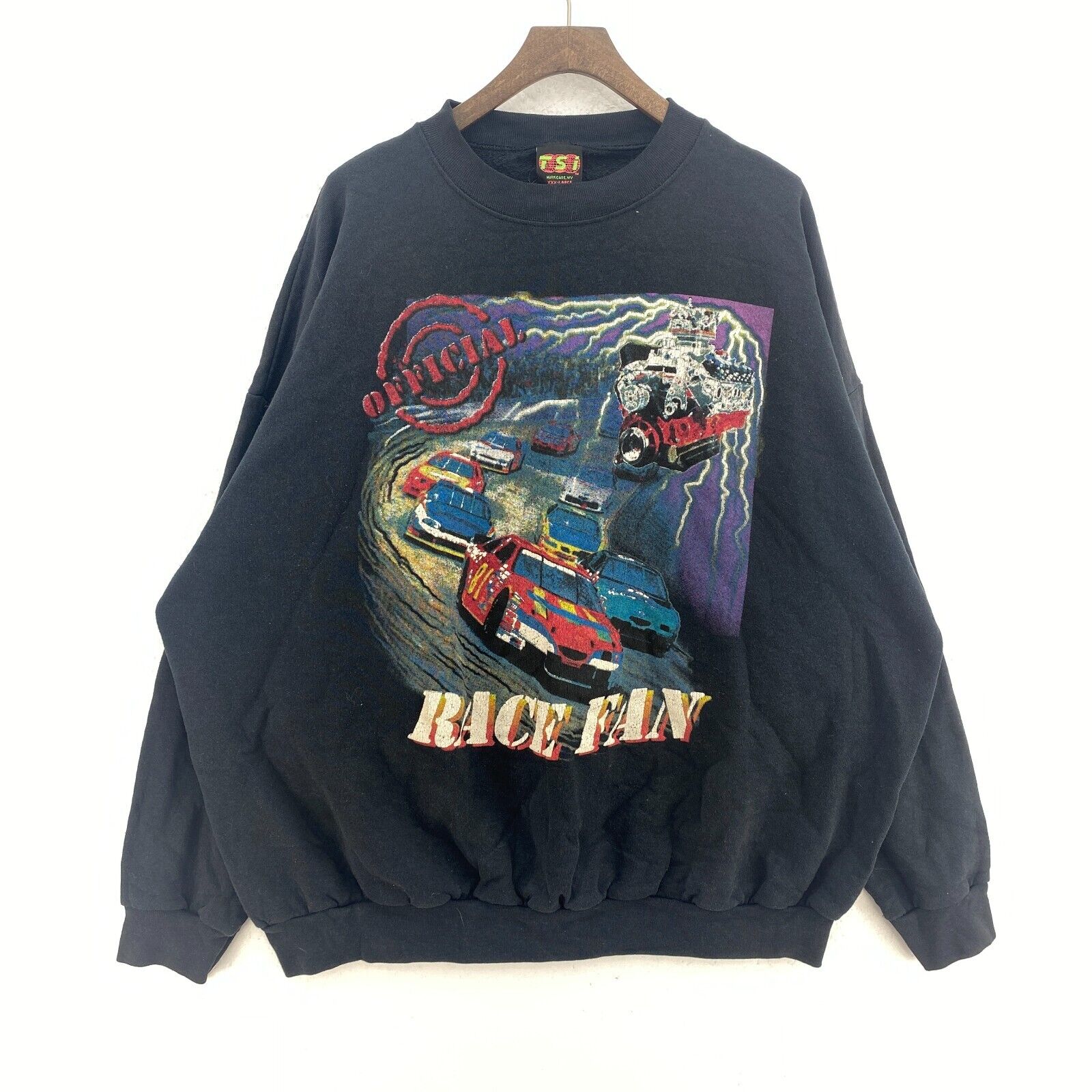 Vintage Official Racing Race Fan Black Sweatshirt Size 3XL